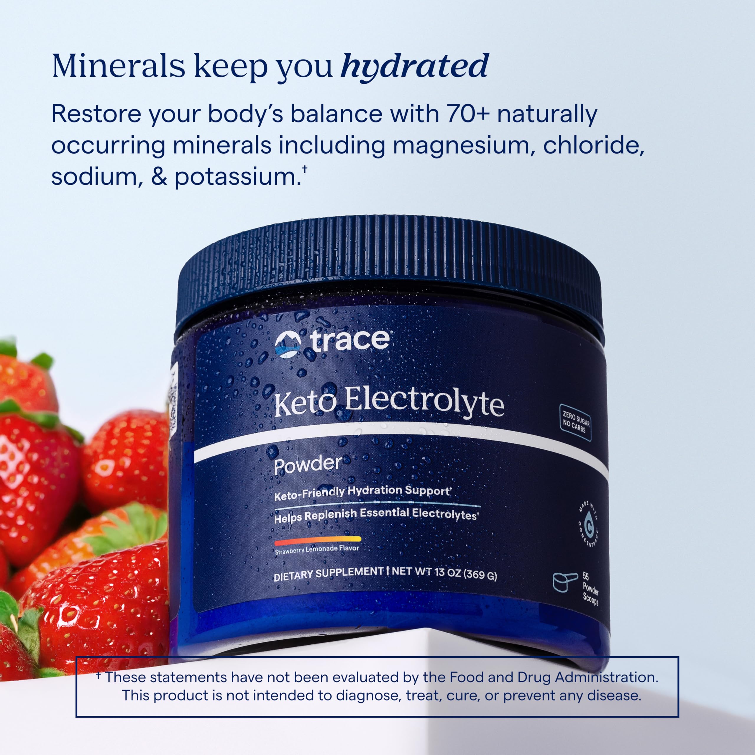 Trace Minerals Keto Electrolyte Ingredientes iónicos, enfoque en electrolitos para hidratación