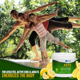 Sabor limón-lima de Trace Minerals Keto Electrolito en bebida refrescante sin azúcar.