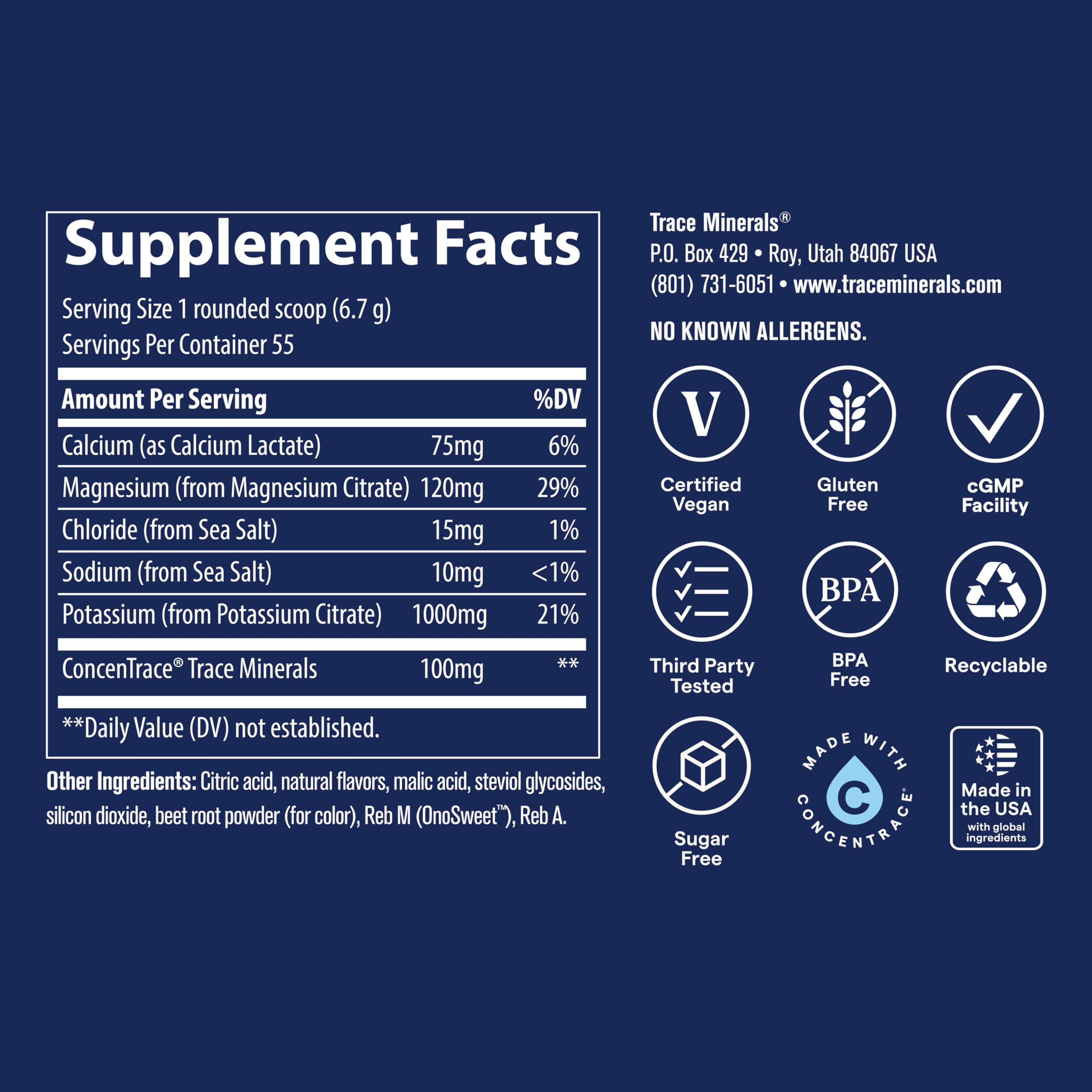 Trace Minerals Keto Electrolyte Sostenibilidad en EE. UU., fuente de minerales confiable