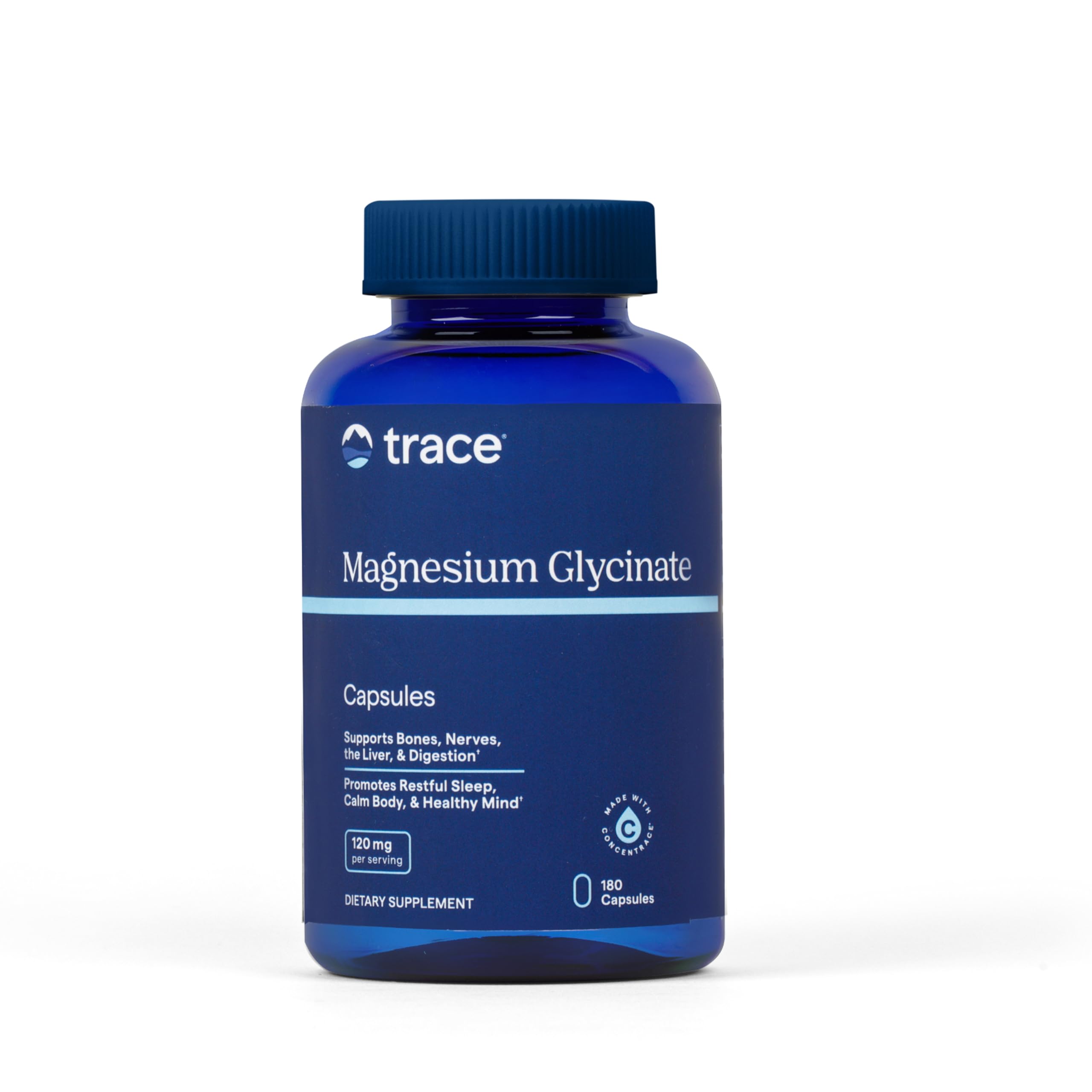 Trace Minerals Magnesium Glycinate, cápsulas, apoyo suave para relajación diaria.