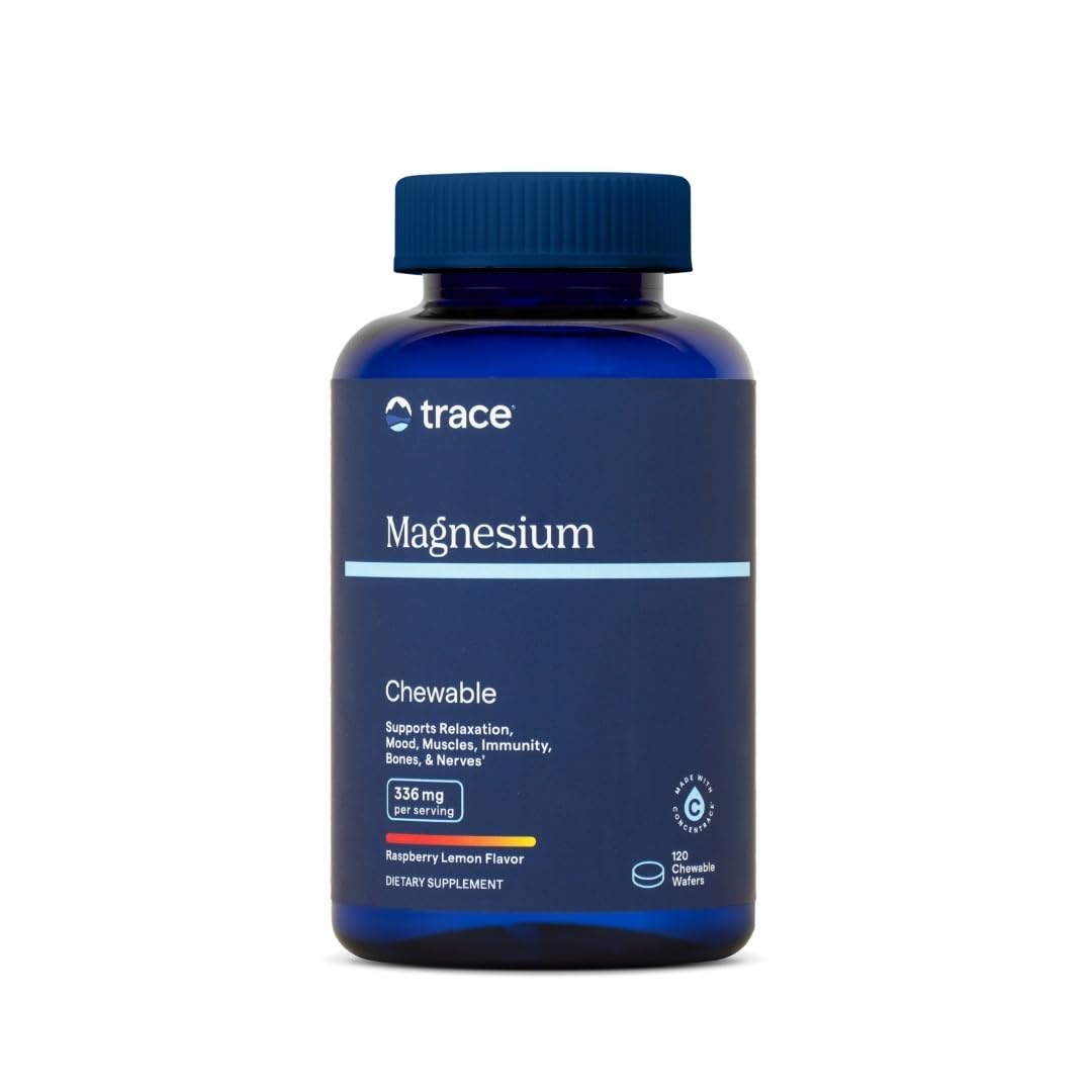 Trace Minerals Magnesium Chewables en botella con sabor frambuesa-limon para consumo diario