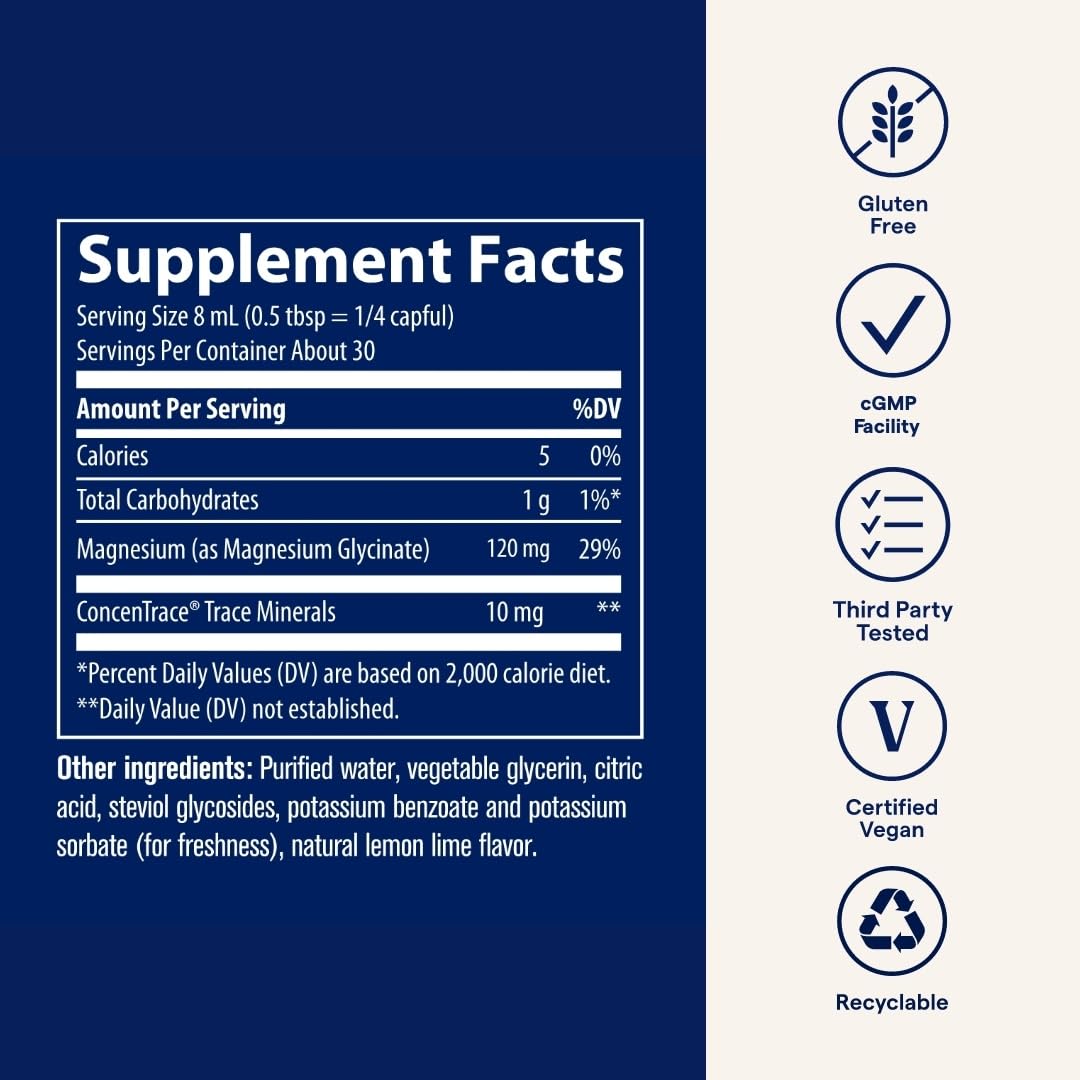 Dosis nocturna de Trace Minerals Magnesium Glycinate para apoyo al descanso.
