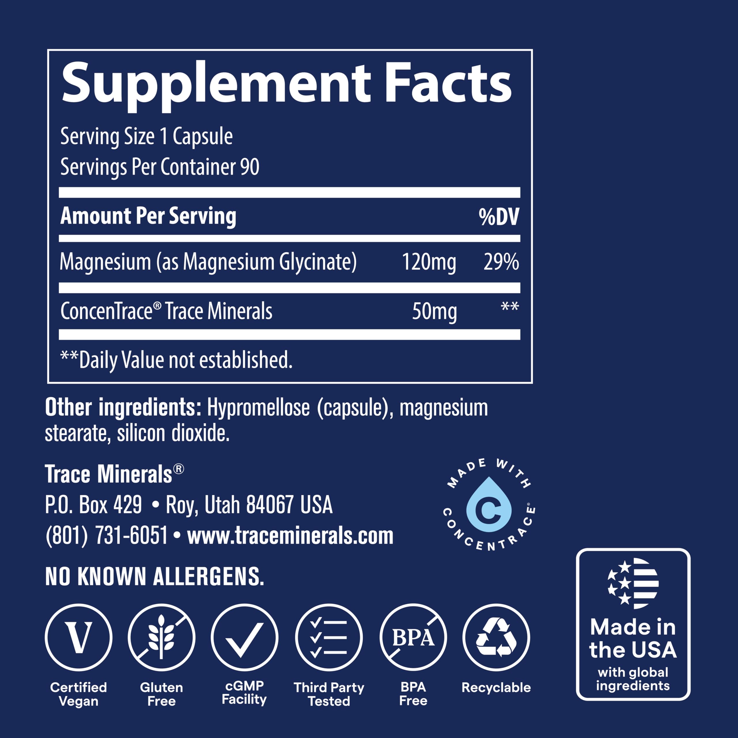 Trace Minerals Magnesio Glicinato, dosis diaria simple para un estilo de vida activo.