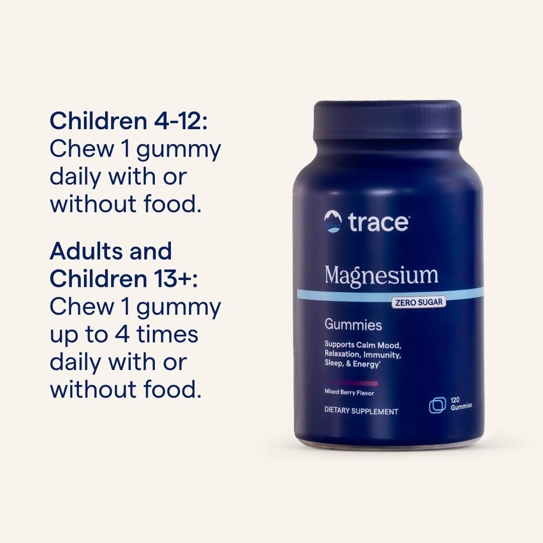Trace Minerals Magnesium Gummies: pensado para uso diario según edad.