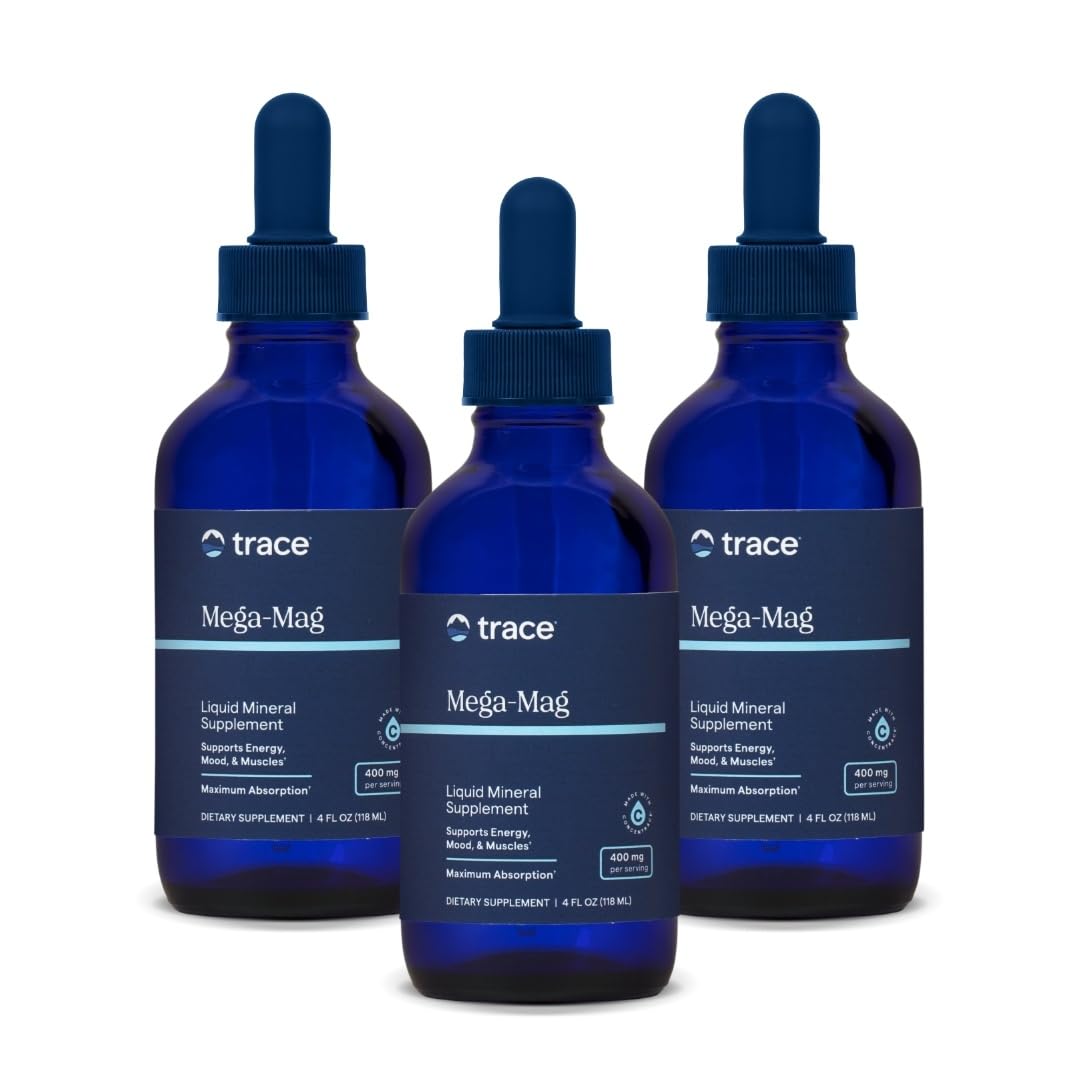 Trace Minerals Mega-Mag: botella de magnesio líquido de 4 oz para vitalidad diaria.