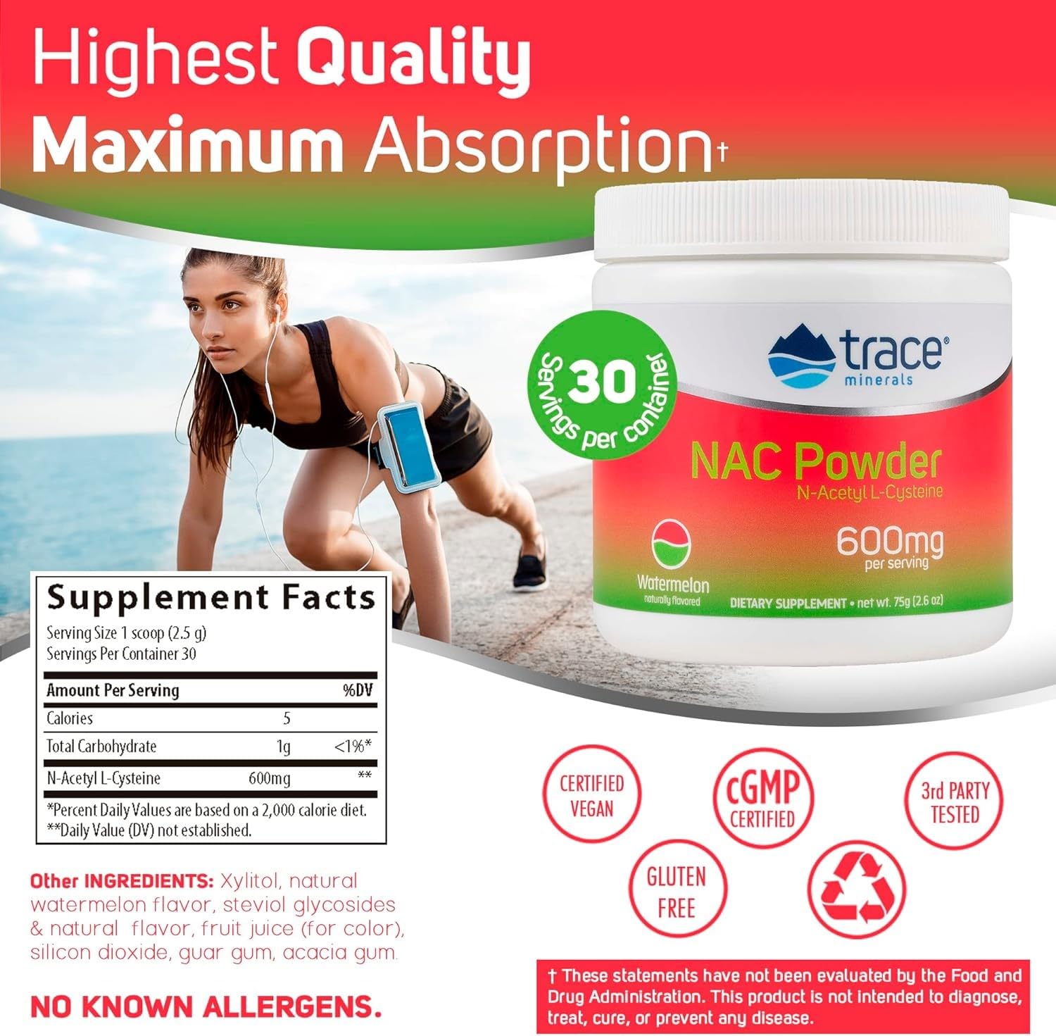 Trace Minerals NAC polvo con cuchara medida para dosis fáciles