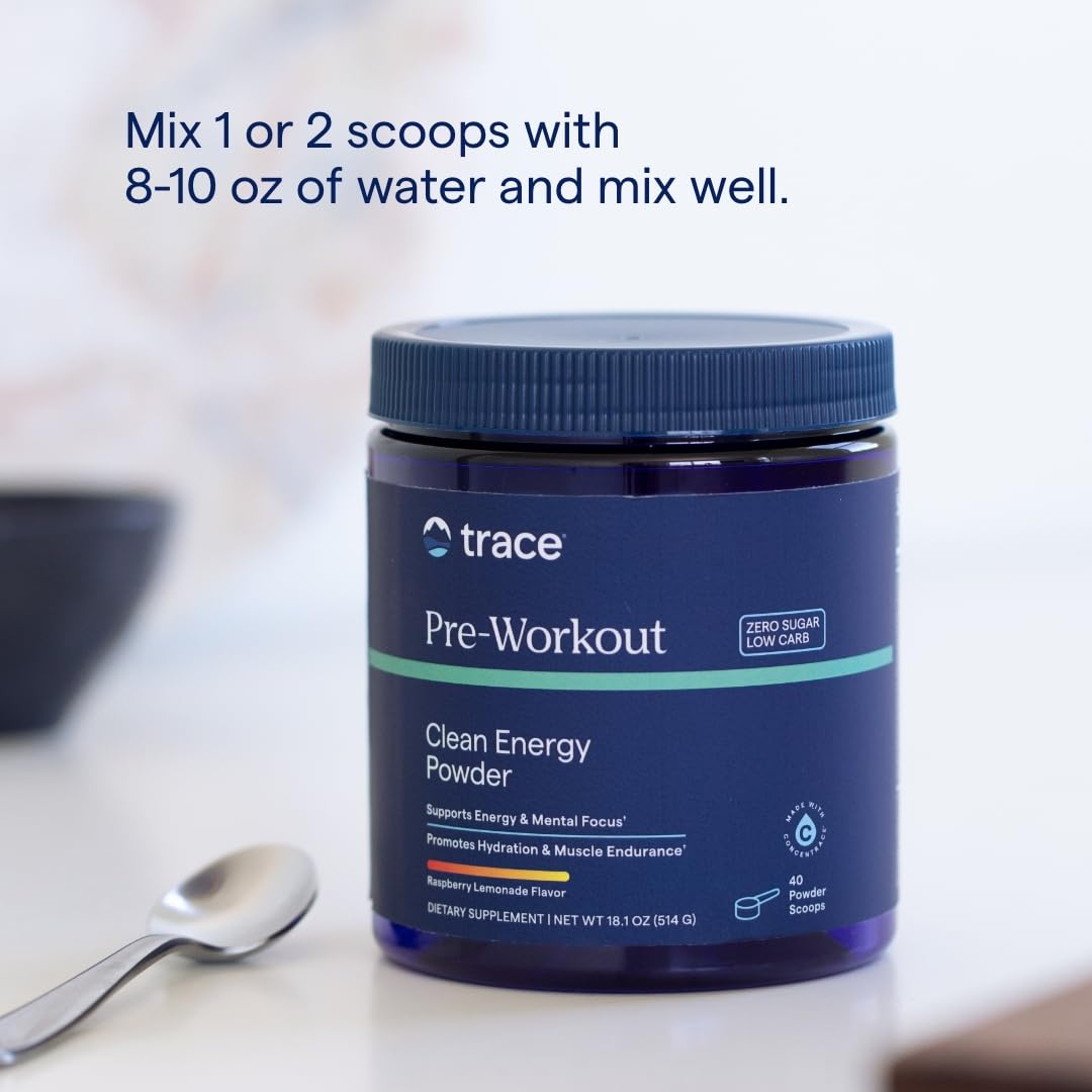 Trace Minerals Pre-Workout sabor frambuesa-limon para una hidratacion sabrosa.