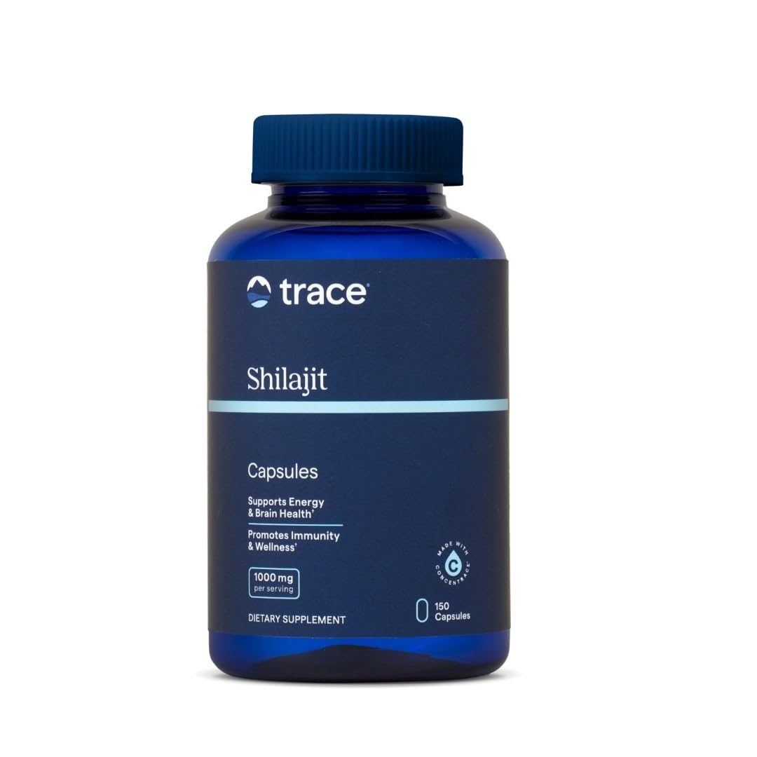 Trace Minerals Shilajit Capsules: botella frontal, apoyo a la energía diaria.