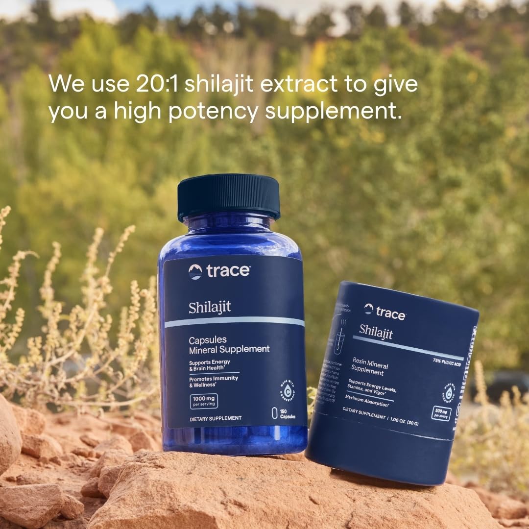 Trace Minerals Shilajit Capsules, enfoque mental, apoyo para tareas diarias.