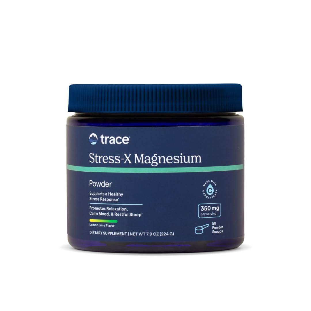 Trace Minerals Stress-X Magnesium polvo limón-lima para relajación muscular.