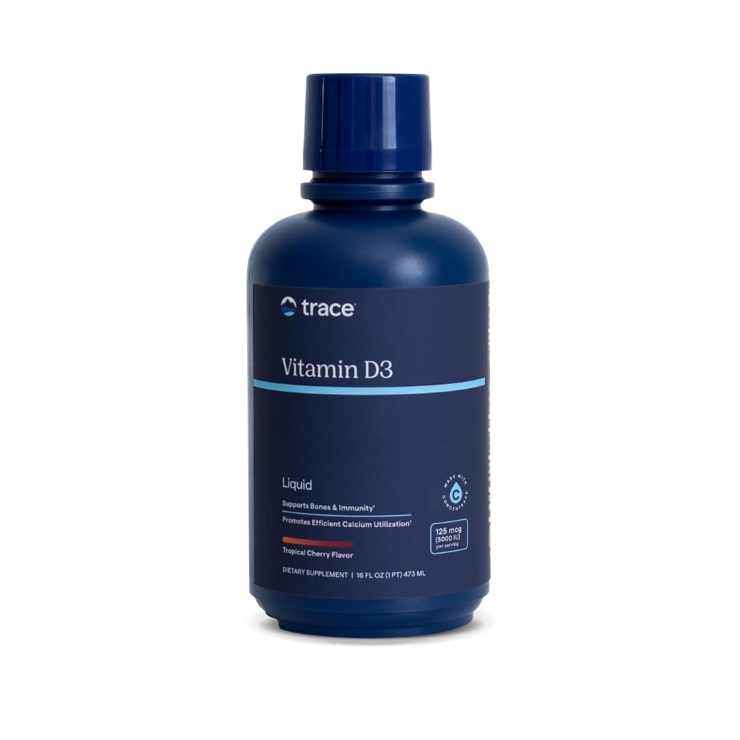 Trace Minerals Vitamina D3, botella volcada, experiencia de consumo rápido y agradable.