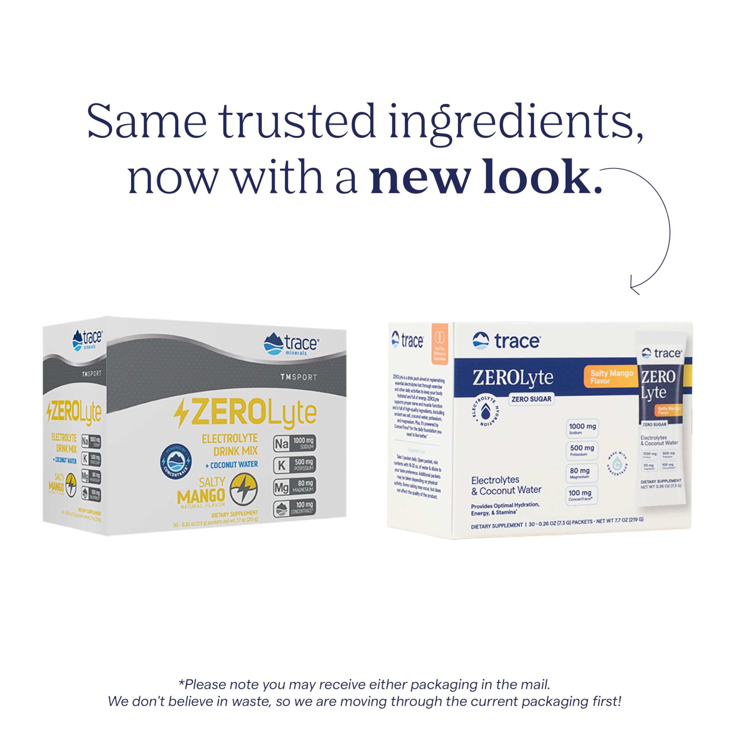 Trace Minerals ZeroLyte empaque unidad para llevar a todas partes.