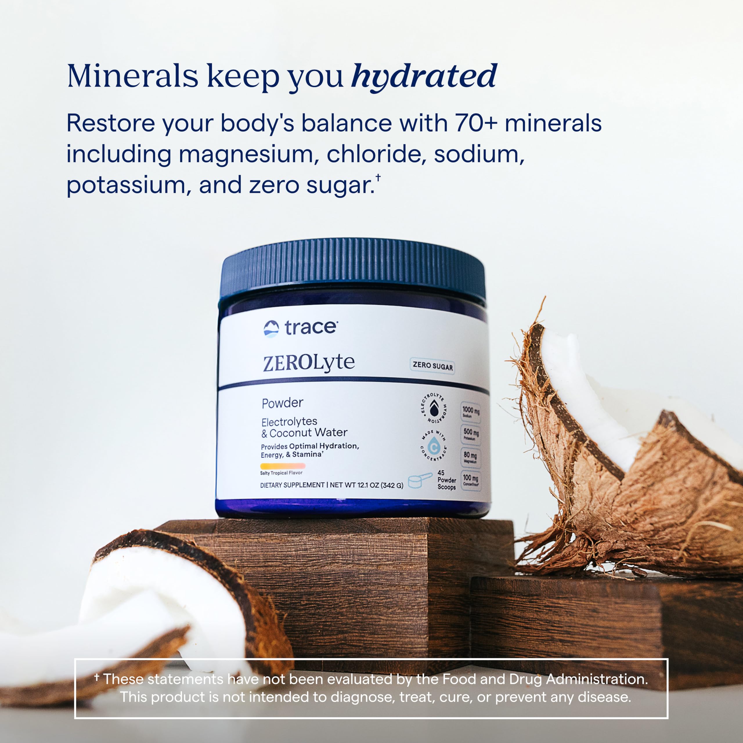 Trace Minerals ZeroLyte envase para la cocina, fácil medición de porciones.