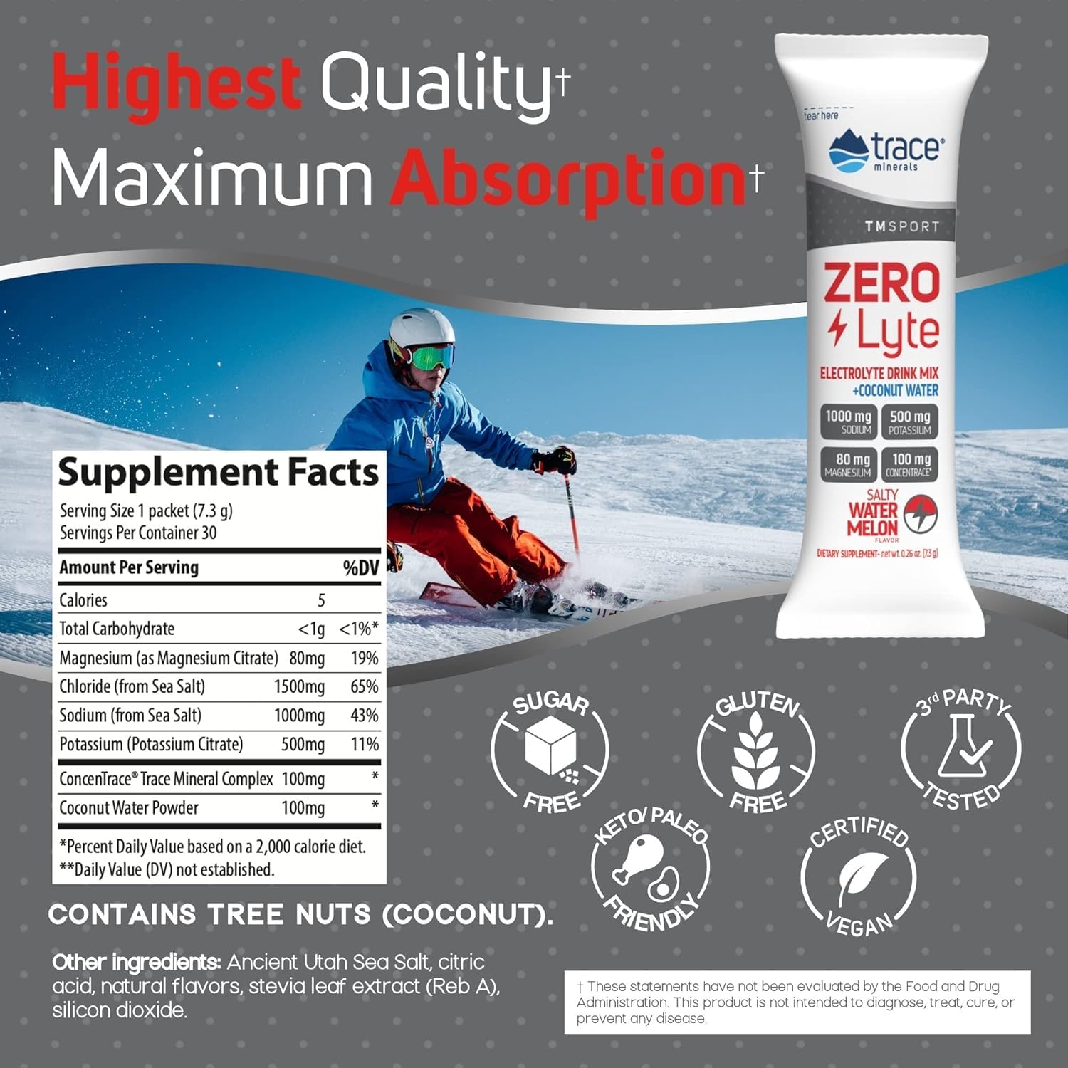 Trace Minerals ZeroLyte mezcla en agua sandía, ideal para entrenos ligeros.