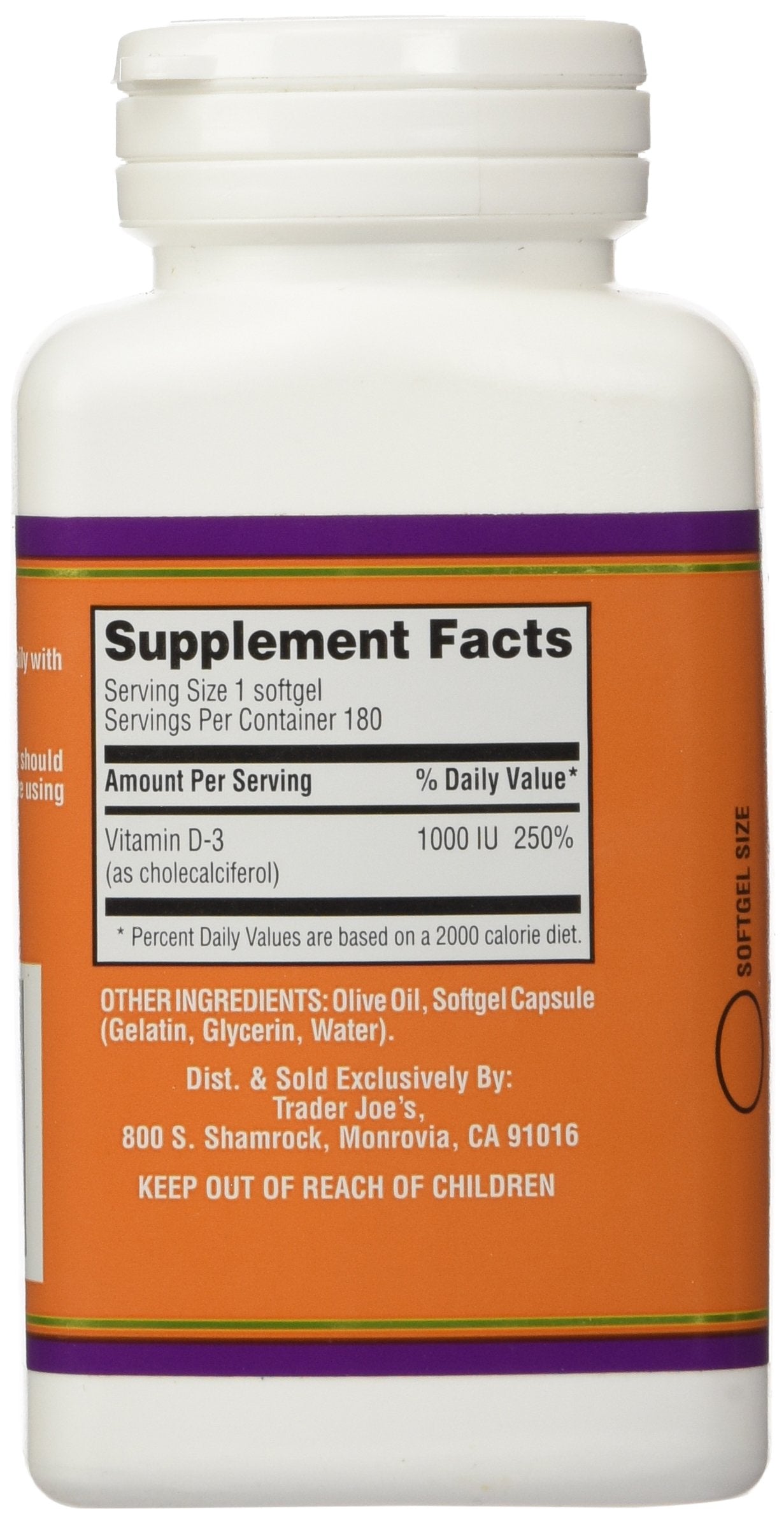 Trader Joe's Vitamina D-3 en aceite de linaza, cápsulas fáciles de tragar.