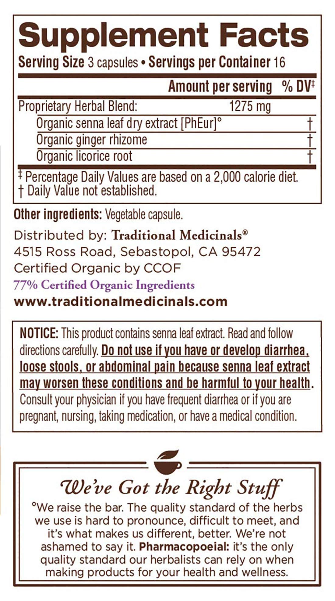 Traditional Medicinals Smooth Move Senna, apto para vegetarianos y veganos.