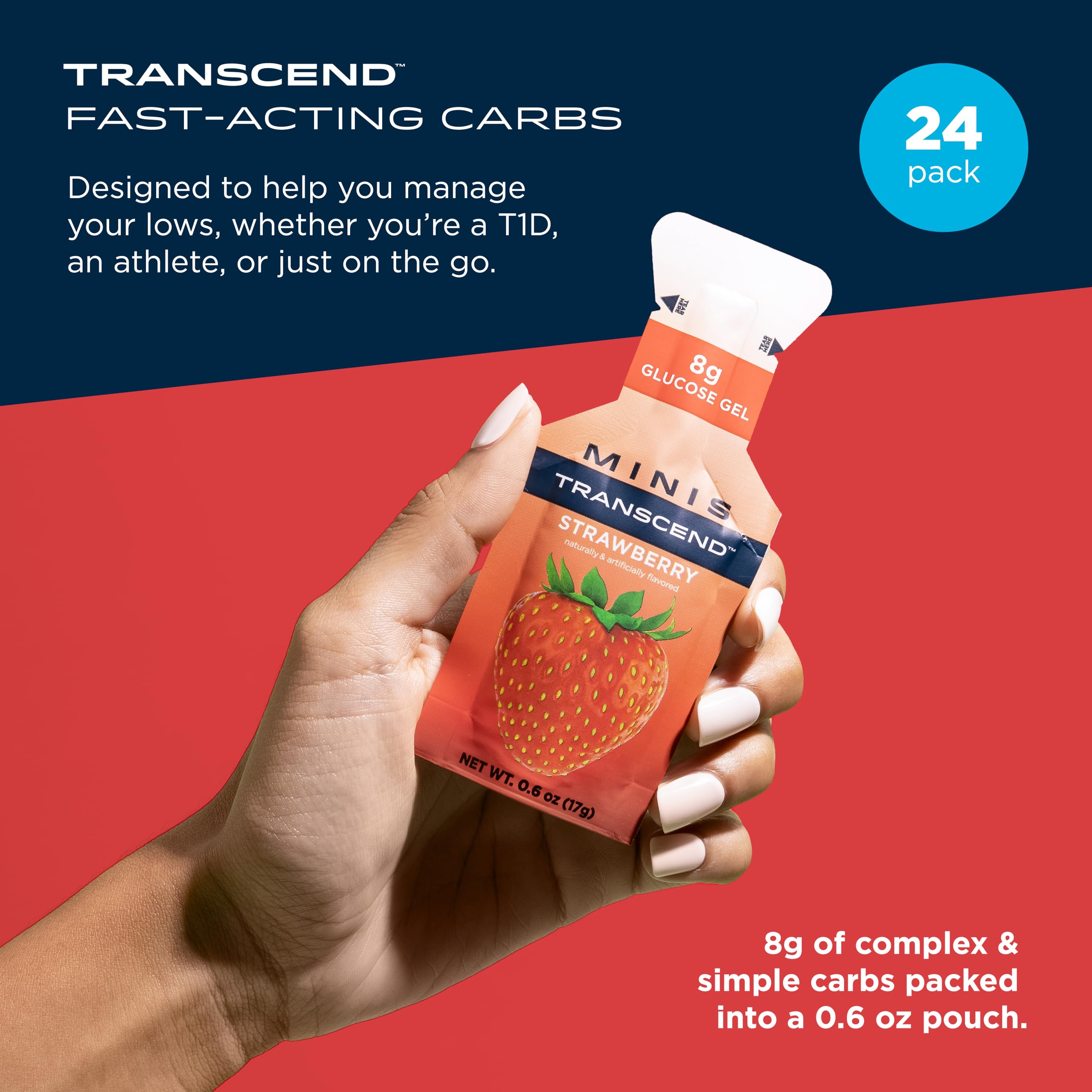 Transcend Foods gel de fresa mini, práctico para viajar y mantener rendimiento