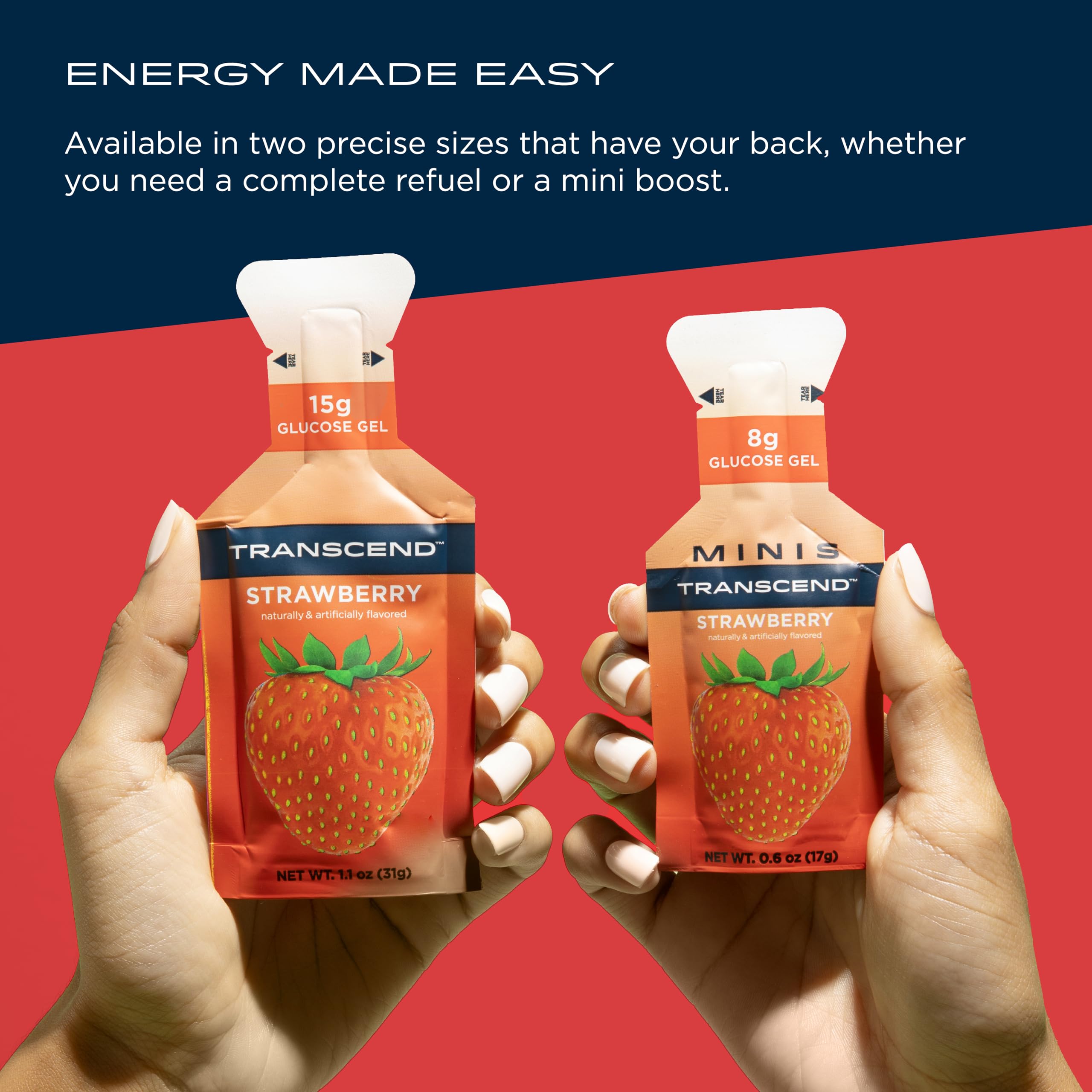 Transcend Foods gel de fresa mini, tamaño viaje ideal para rutas largas