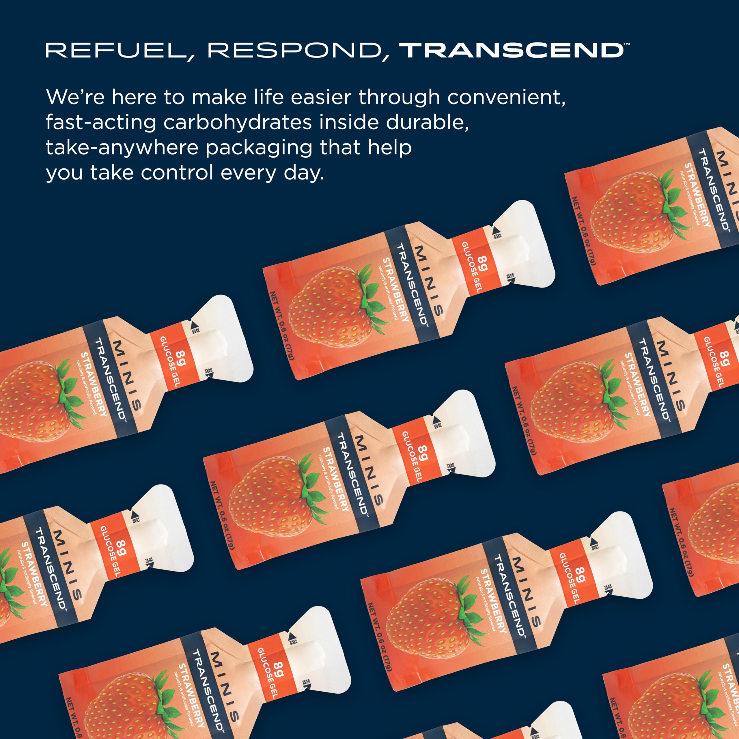 Transcend Foods gel de fresa mini, fecha de caducidad impresa para mayor seguridad