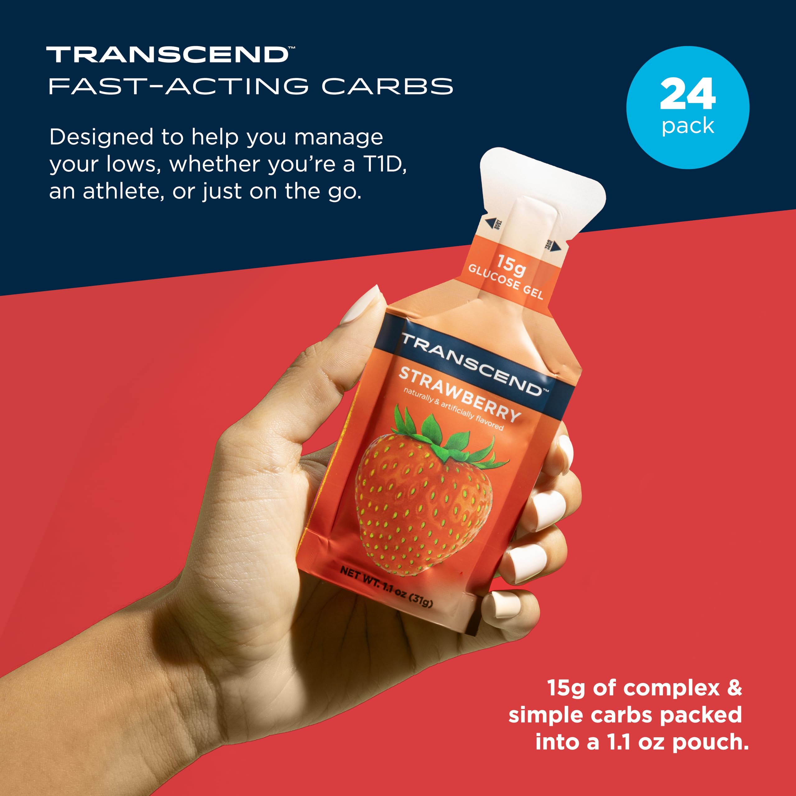 Transcend Gel Energetico Fresa, paquete de 24, fuente de energia conveniente