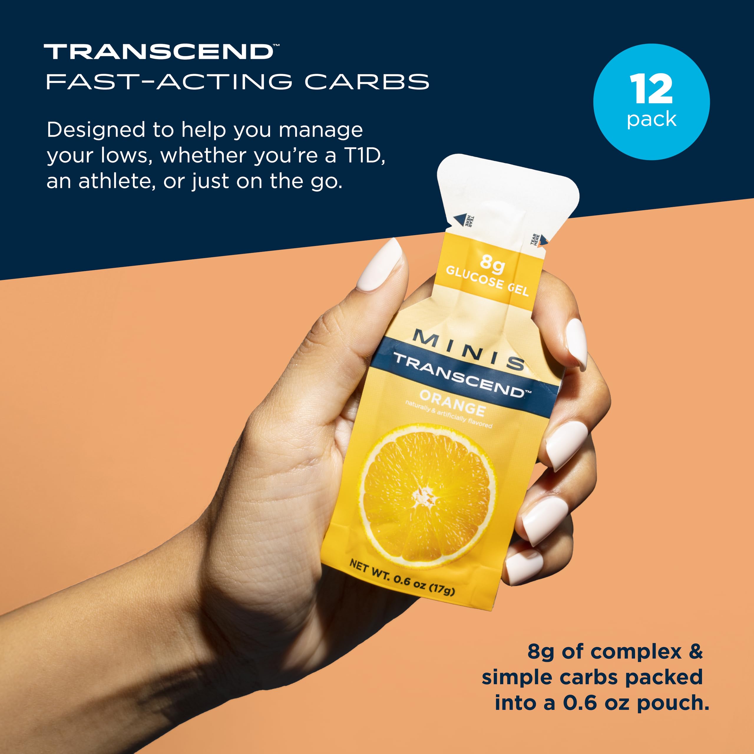 Transcend gel naranja dosis rápida: recarga instantánea durante entrenamientos o competencias.