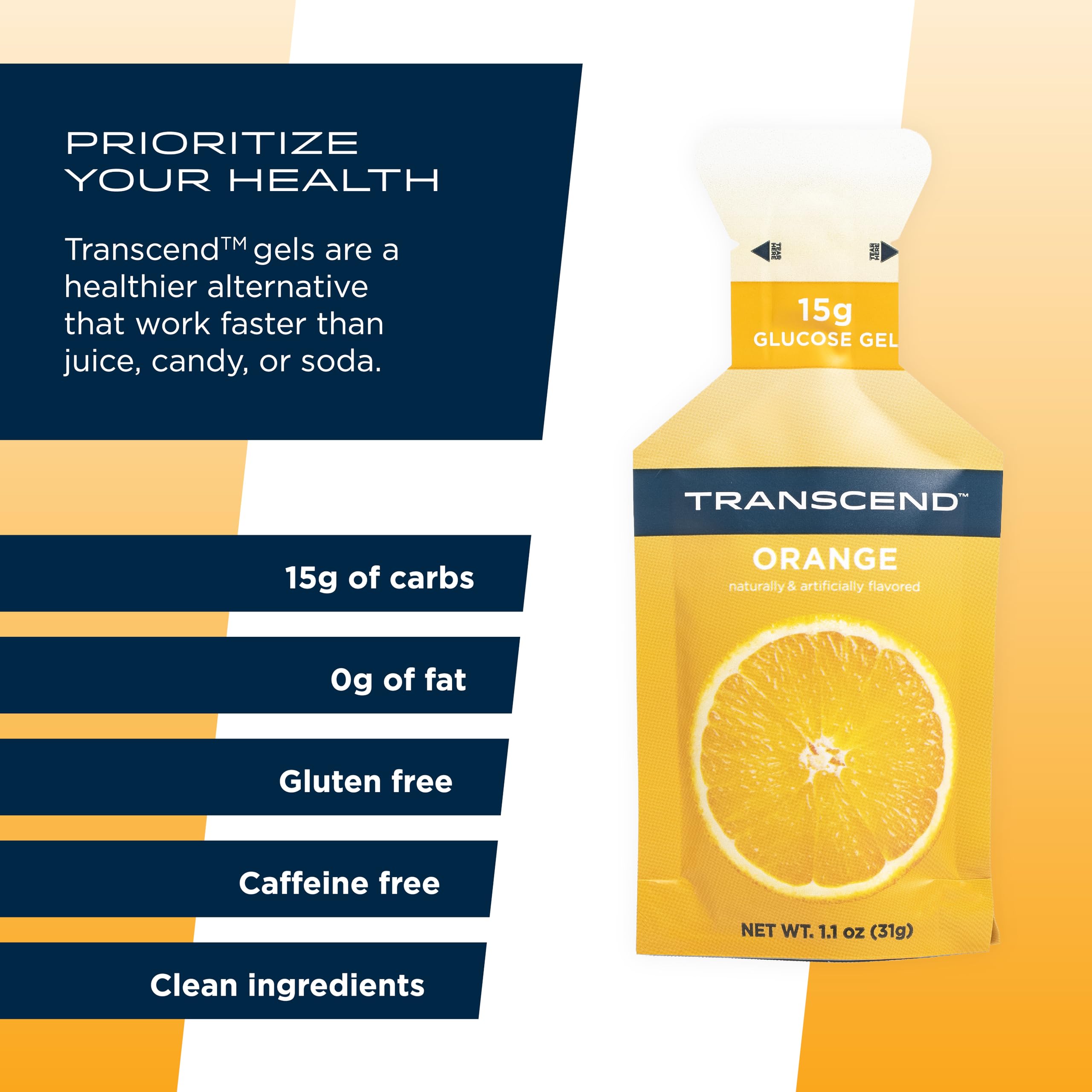 Transcend gel naranja, sabor naranja refrescante para recargar energías.