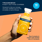 Transcend gel naranja, textura suave para consumo fácil durante la actividad.