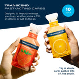 Geles Transcend en paquetes energizantes fresa y naranja para rutas.