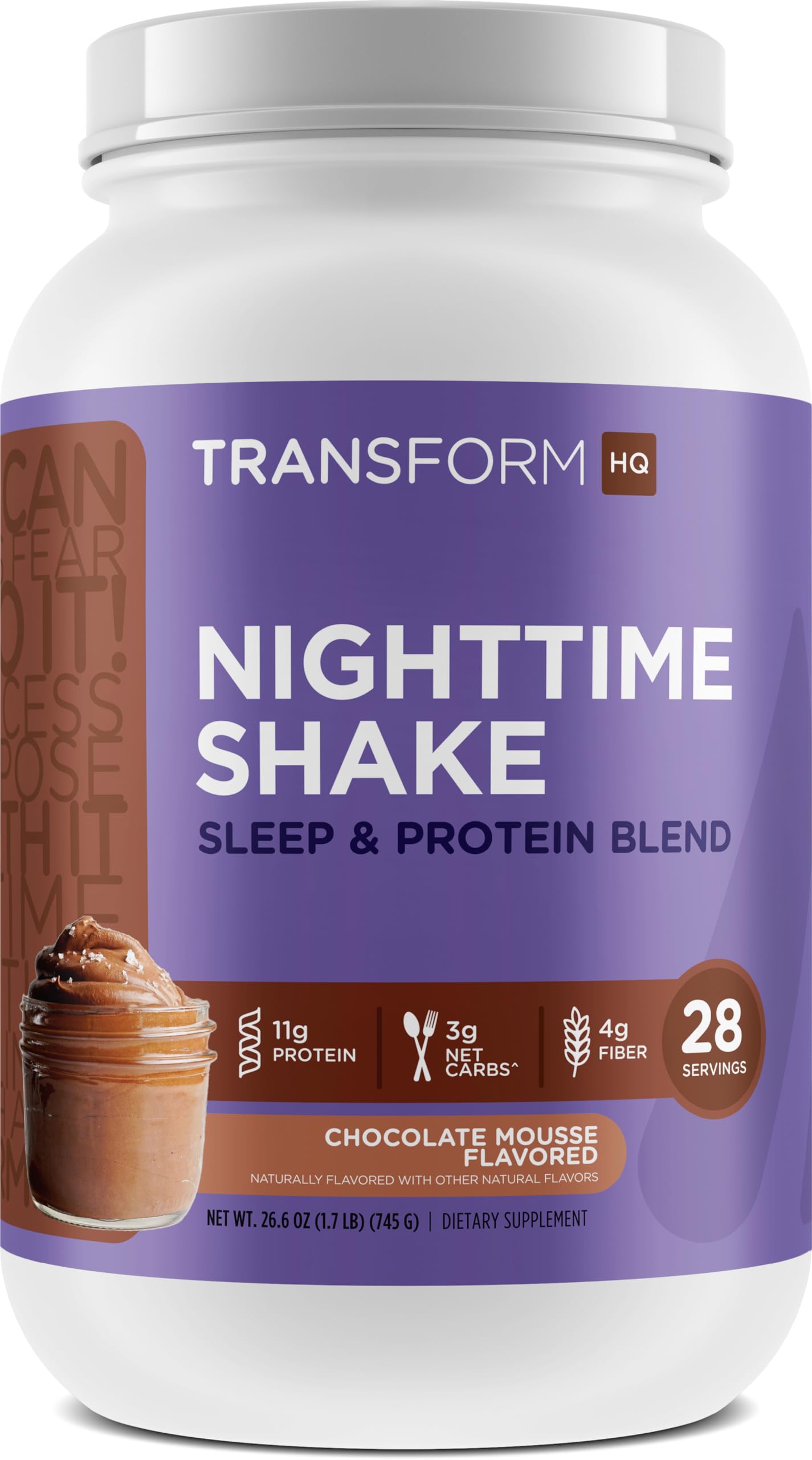 TransformHQ Batido Nocturno de chocolate mousse, empaque práctico para llevar antes de dormir