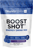 TransformHQ Boost Shot: paquetes azul frambuesa para energía rápida.