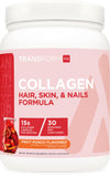 TransformHQ Colágeno en bote con sabor Ponche de Fruta para la rutina diaria de belleza.