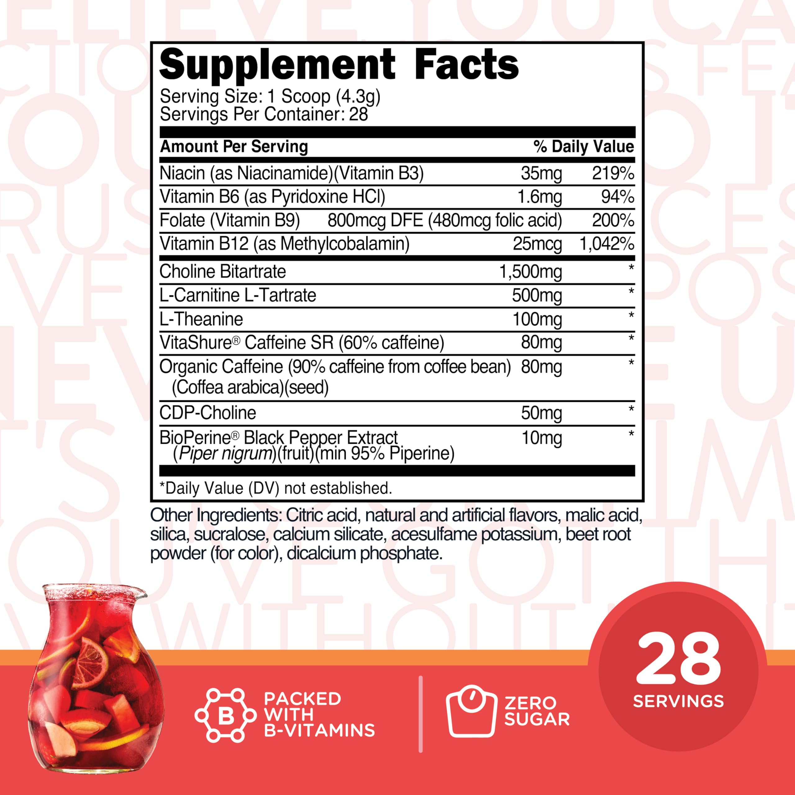 TransformHQ Energy & Focus Powder: cucharilla medidora para dosis precisas y rápidas.