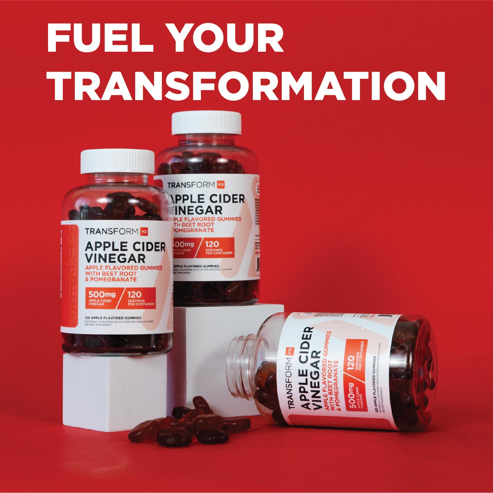 TransformHQ gominolas de vinagre de manzana en mano para uso diario sin medir.