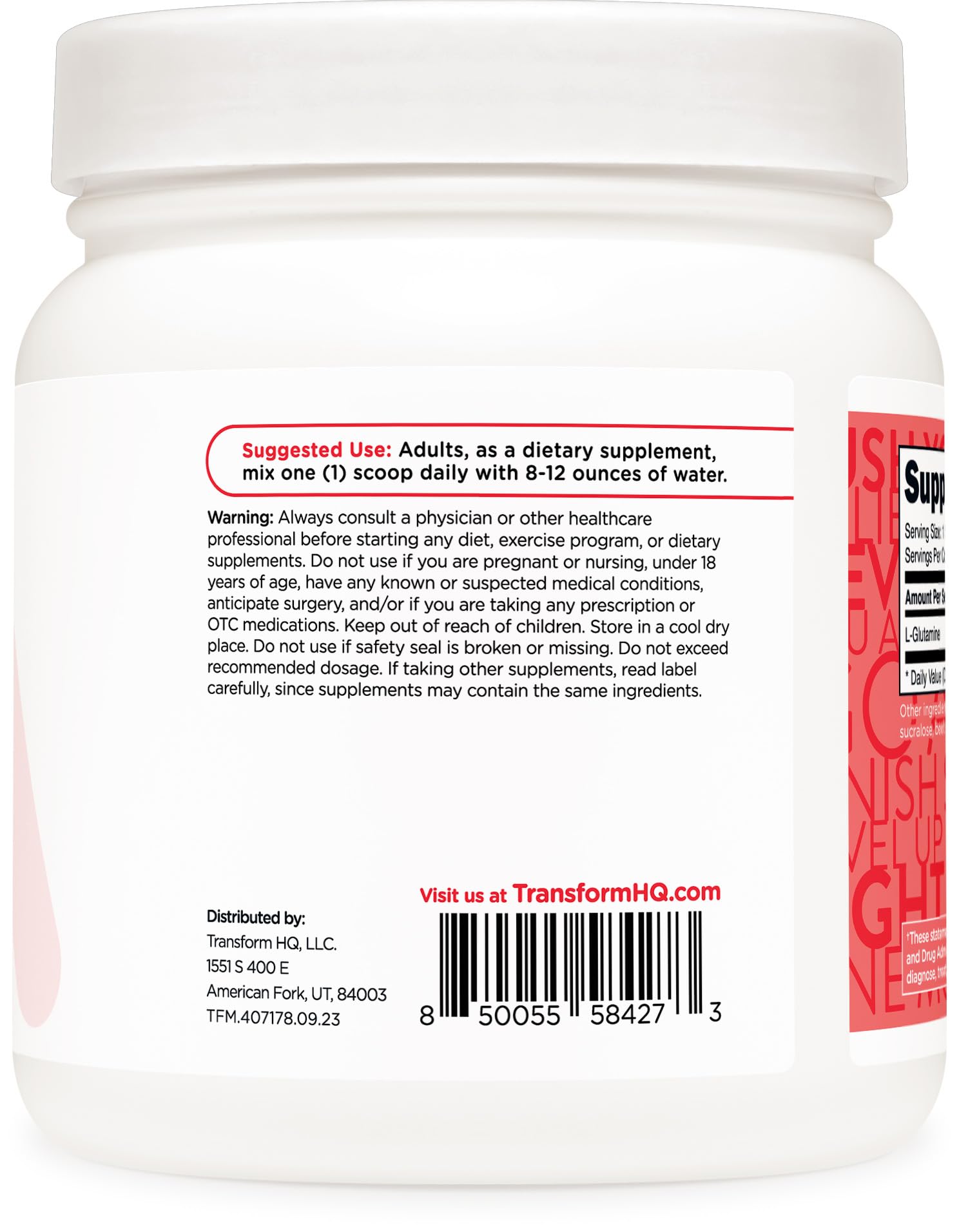 TransformHQ L-Glutamina cucharita medidora, dosifica con precisión.