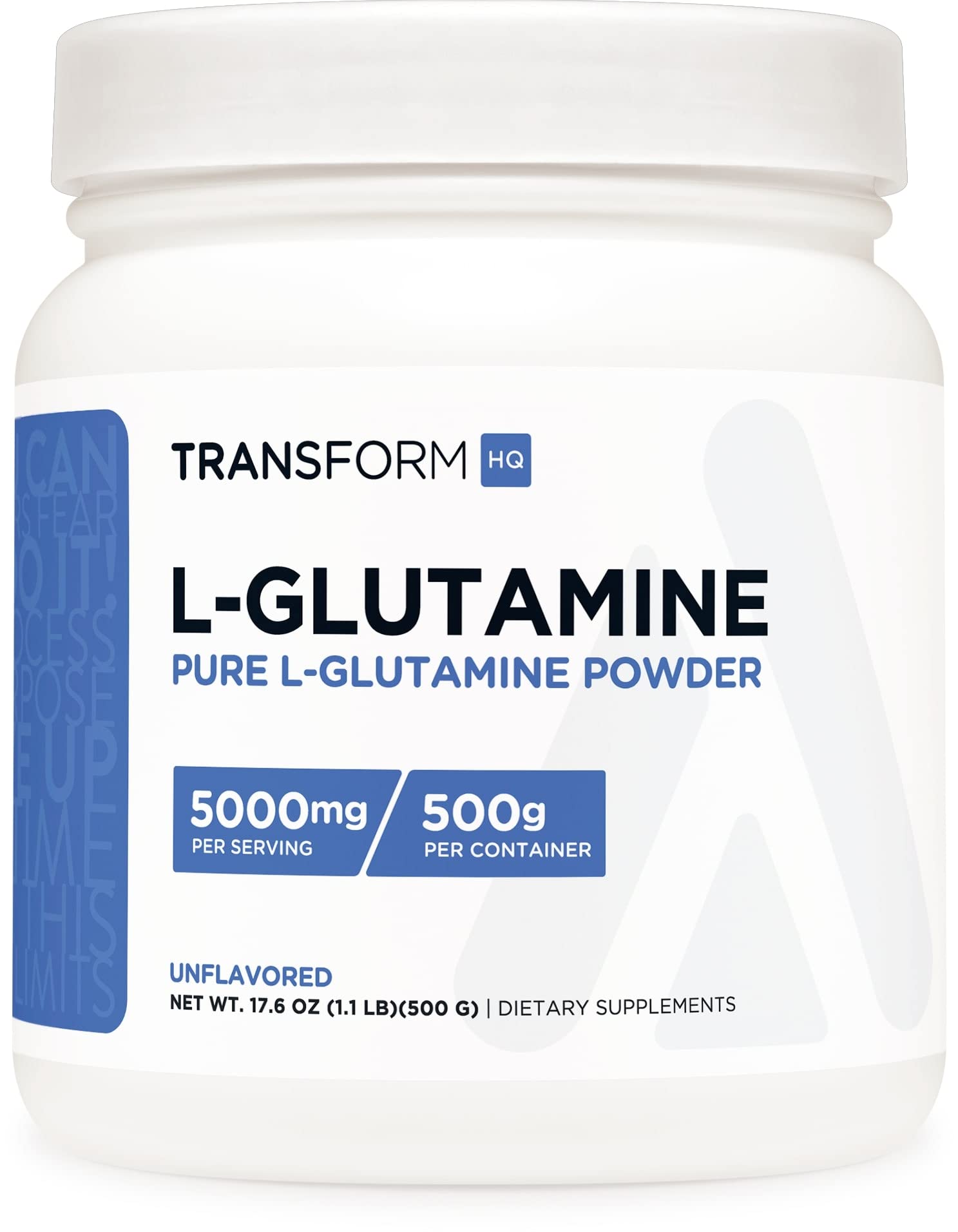 TransformHQ L-Glutamina en polvo, botella de 500 g, posible apoyo a la recuperación tras entrenamientos