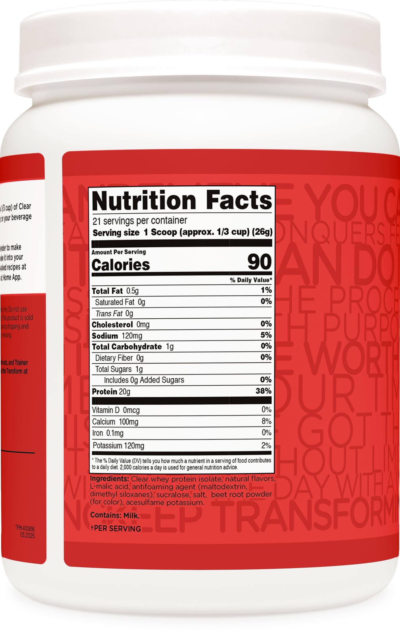 TransformHQ Proteína Clara Fruta Punch cuchara-medidora: medición precisa para mantener la rutina.