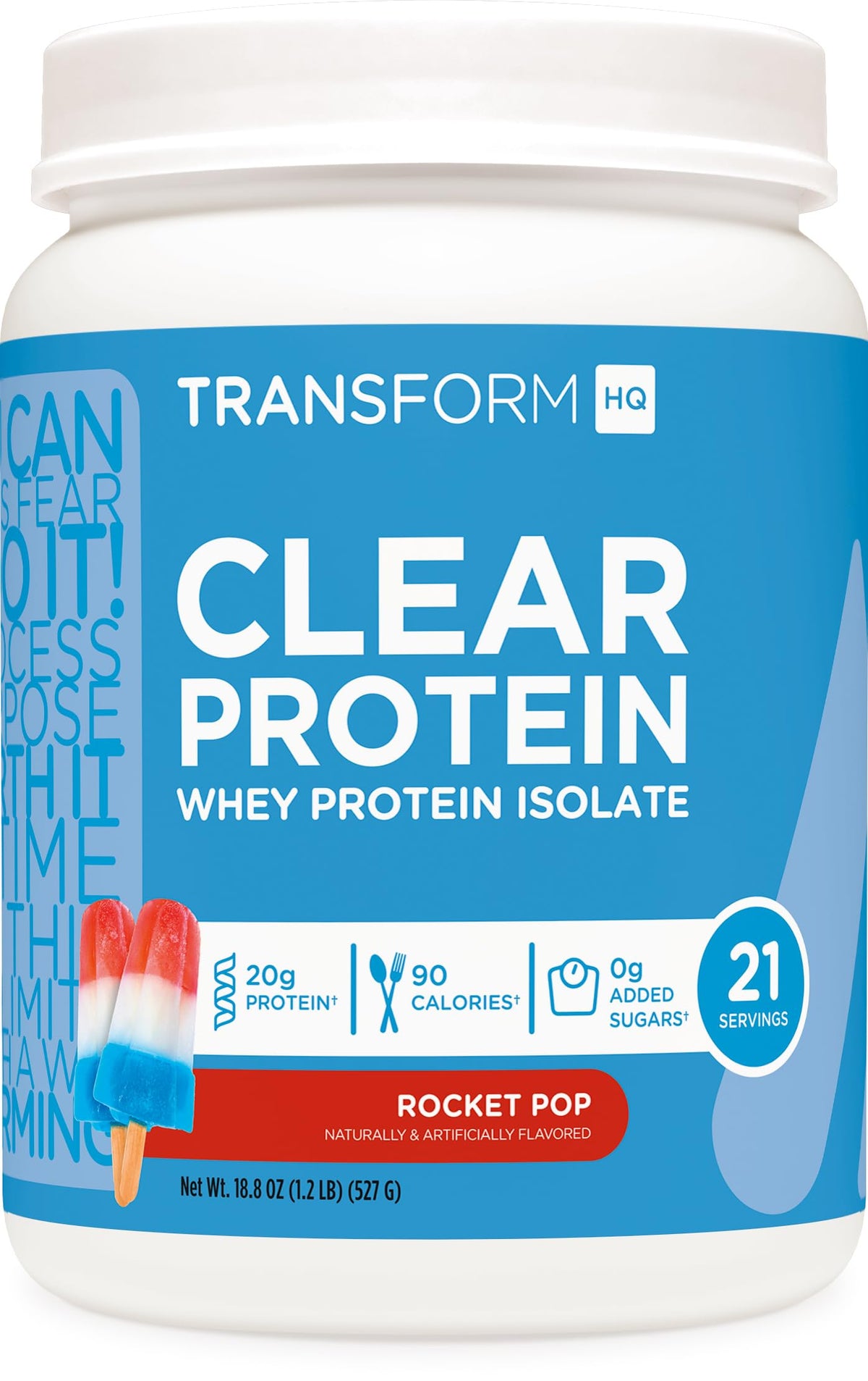 TransformHQ Proteína aislada de suero Rocket Pop, bebida refrescante para entrenamientos.