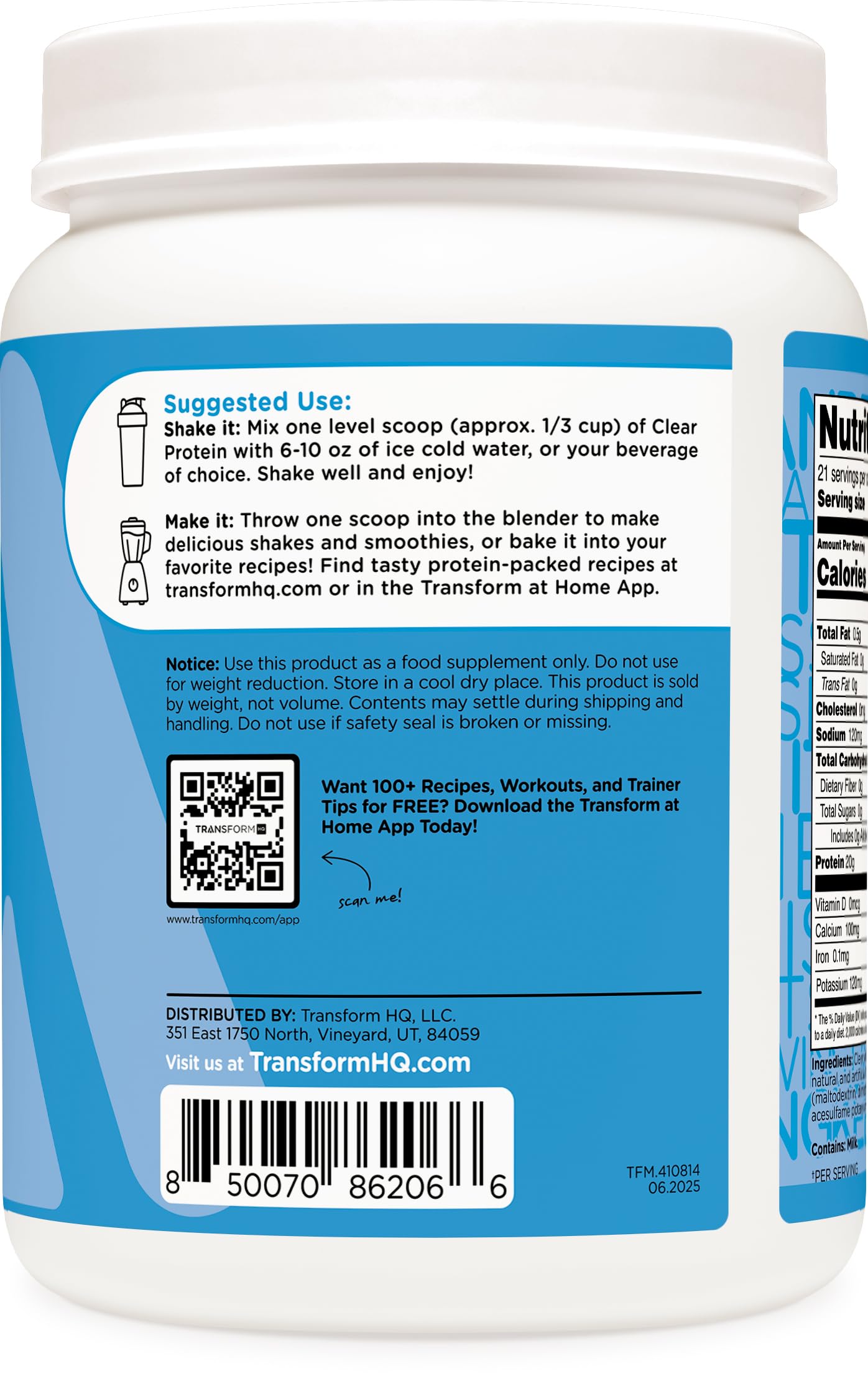 TransformHQ Proteína aislada de suero Rocket Pop, 20 g por porción para energía diaria.