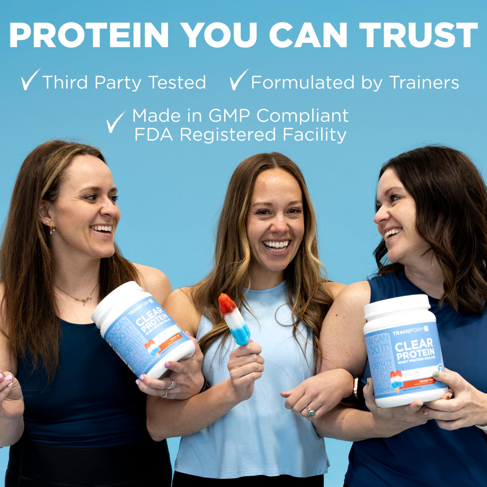 TransformHQ Proteína aislada de suero Rocket Pop, mezcla rápida en shaker para beber refrescante.