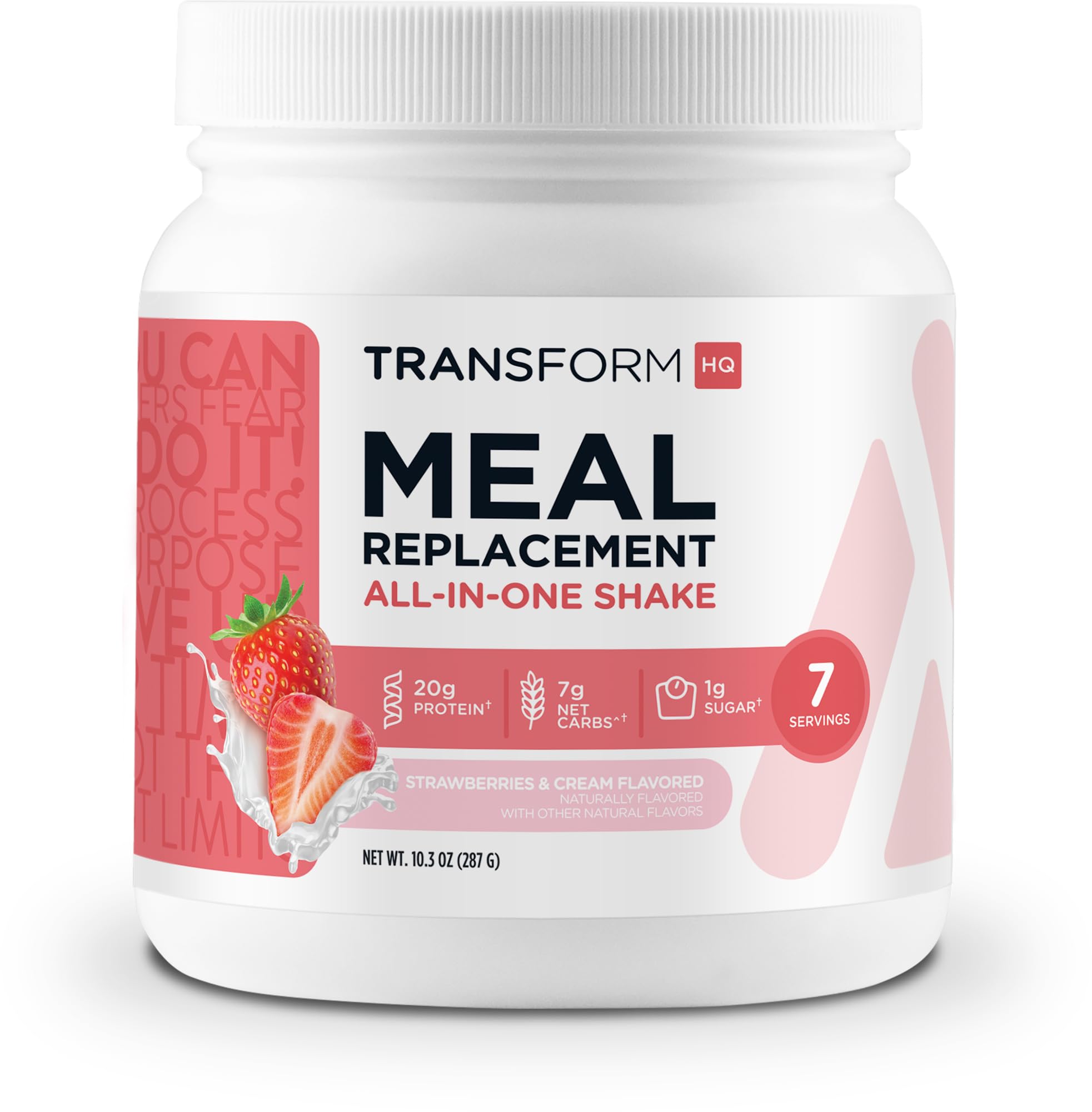 TransformHQ sustituto de comida en bote, sabor fresa crema, práctico para días ocupados