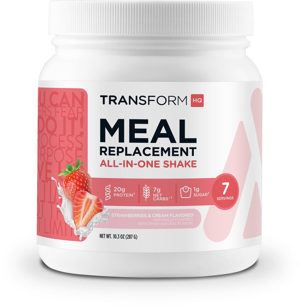 TransformHQ sustituto de comida en bote, sabor fresa crema, práctico para días ocupados