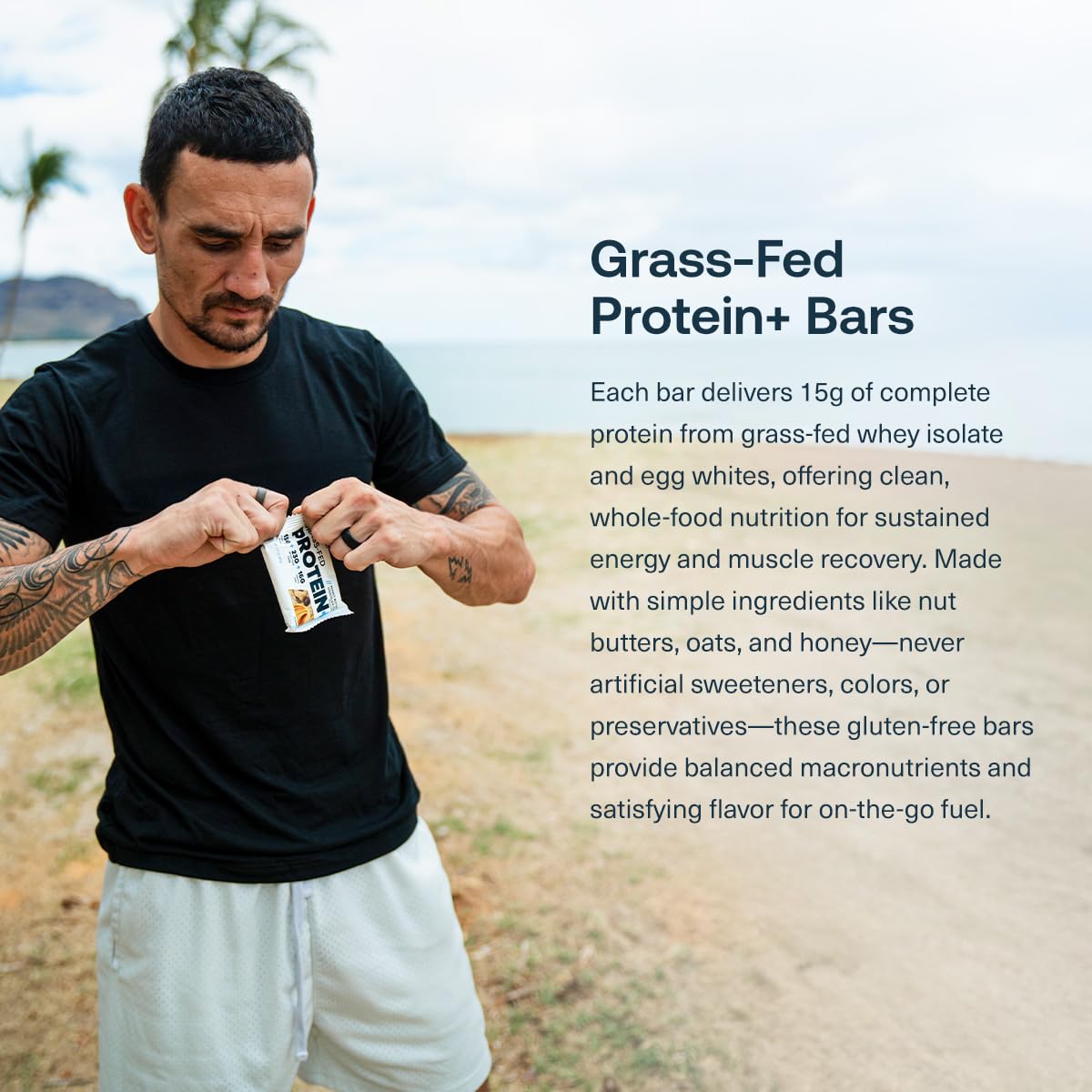 Barra cortada Protein+ Bars muestra textura cremosa y chispas.
