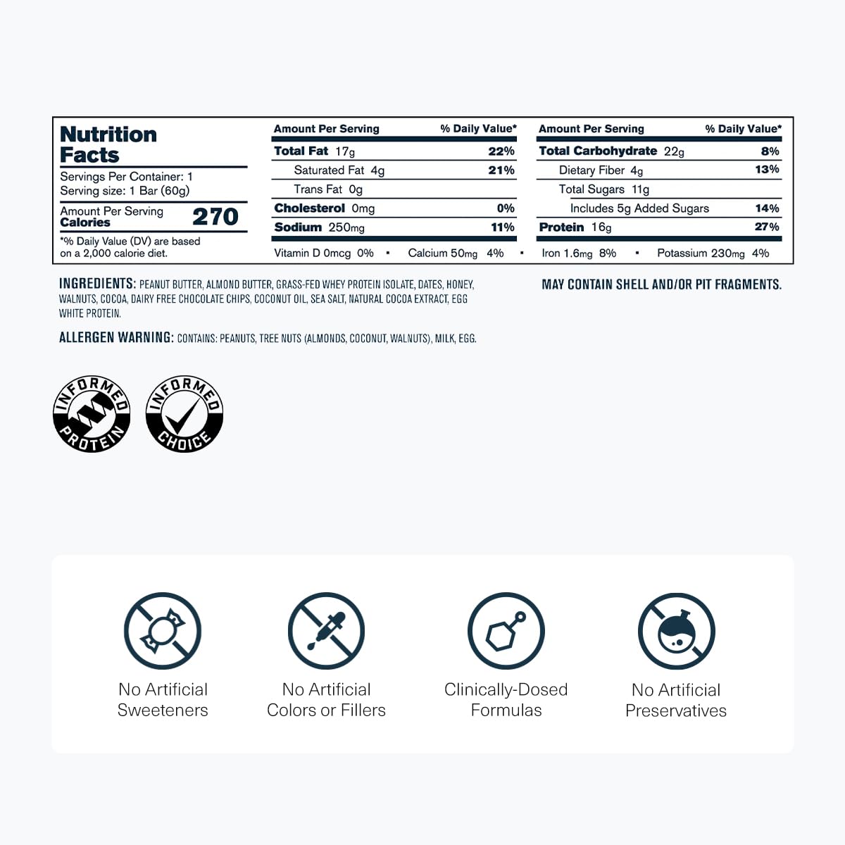 Barras proteina Transparent Labs mantequilla de nuez, textura cremosa para saciar el hambre