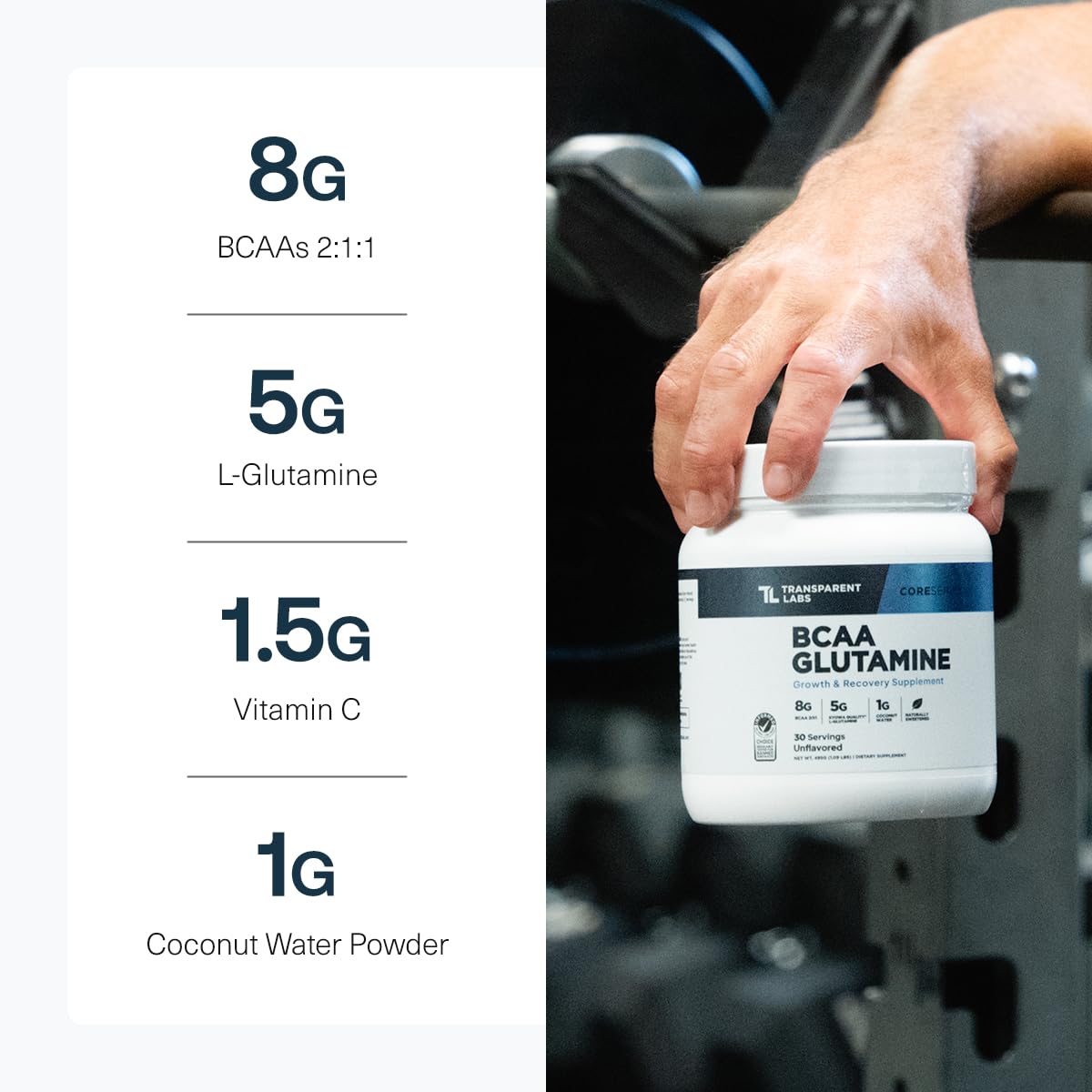 Botella portátil de Transparent Labs BCAA Glutamina para entrenamiento