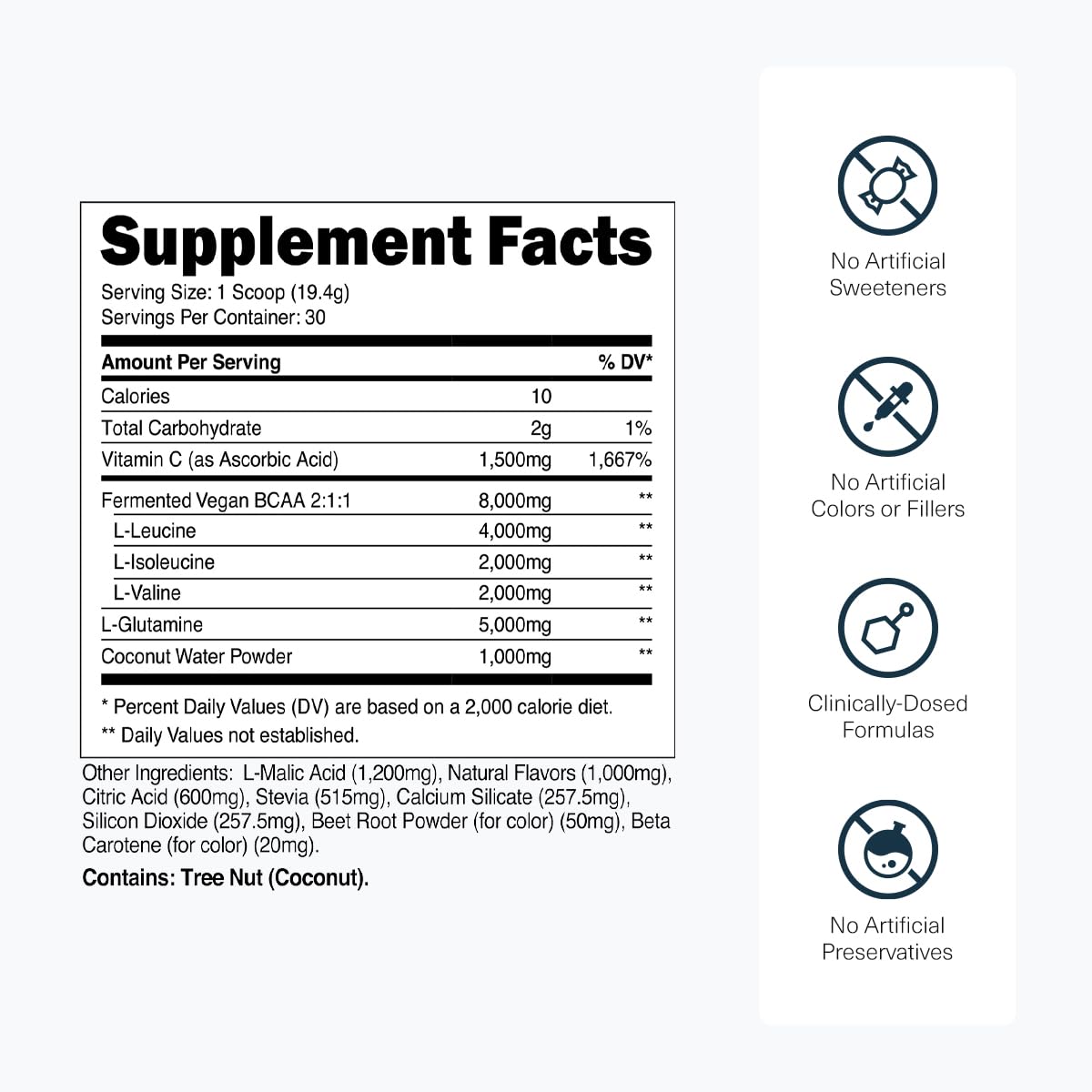 Sabor tropical punch de Transparent Labs BCAA Glutamine en detalle