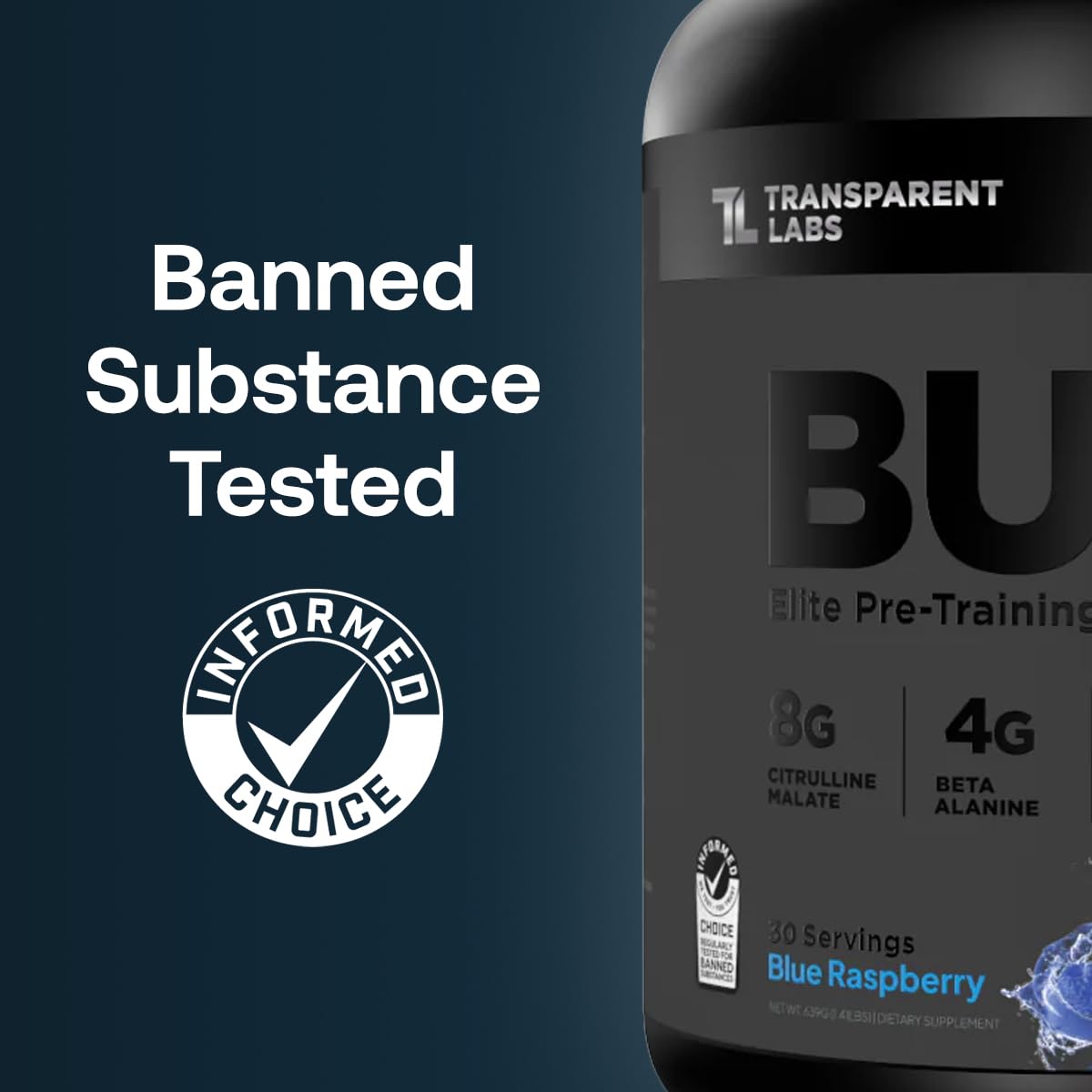 Etiqueta transparente de Bulk Black muestra la pureza y las cifras de cada ingrediente.