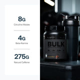 Transparent Labs Bulk Black Preentrenamiento, ingredientes clave como Citrulina Malato y Beta-Alanina.