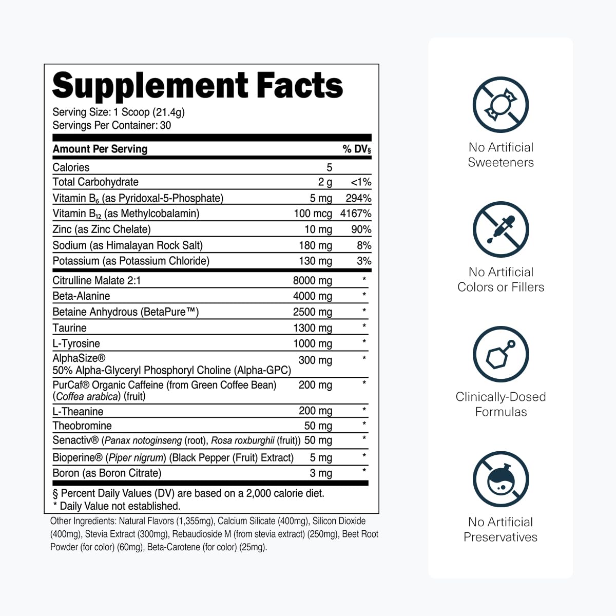 Cafeína PurCaf en Transparent Labs Bulk Pre-entrenamiento para energía limpia