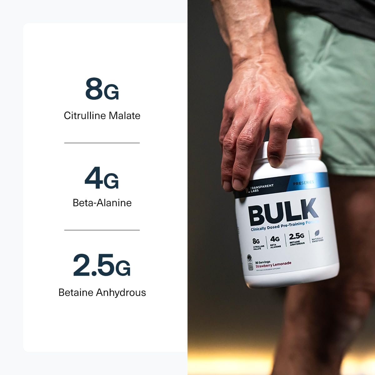 Cafeína PurCaf de Transparent Labs Bulk Pre-Entrenamiento para energía sostenida