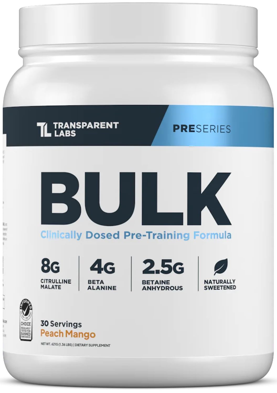 Envase de Transparent Labs Bulk Pre-Entrenamiento para entrenamientos intensos